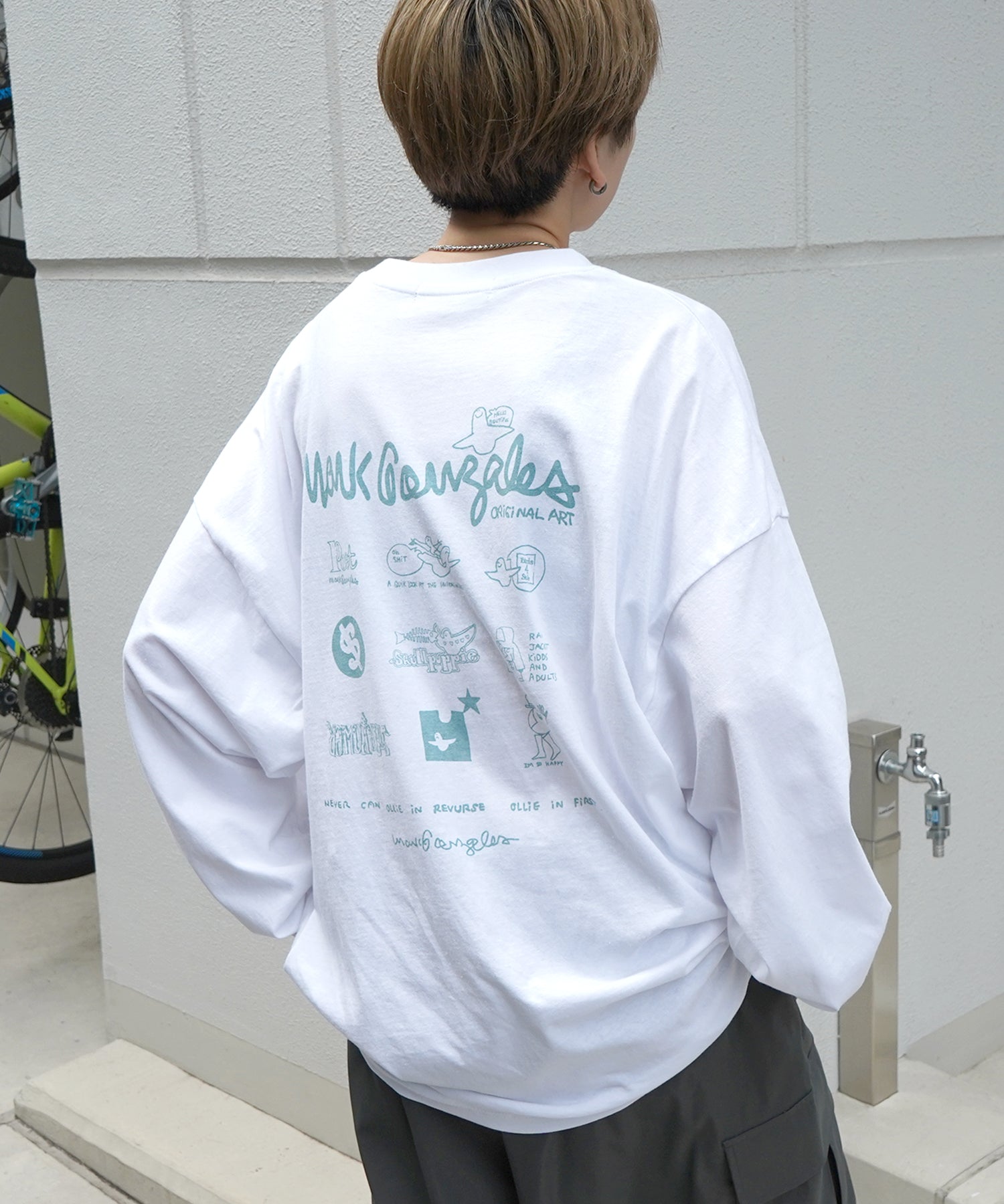 【MARK GONZALES ARTWORK COLLECTION / マーク ゴンザレス】ワンポイント刺繍 / バックプリント / 袖プリント ビッグシルエットロンT