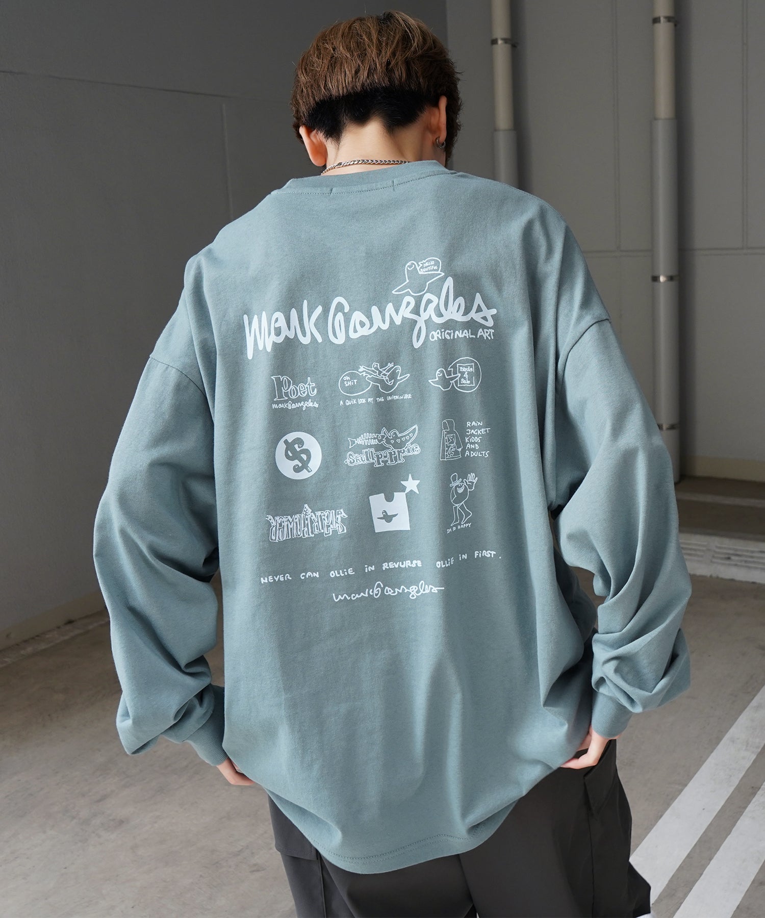 【MARK GONZALES ARTWORK COLLECTION / マーク ゴンザレス】ワンポイント刺繍 / バックプリント / 袖プリント ビッグシルエットロンT