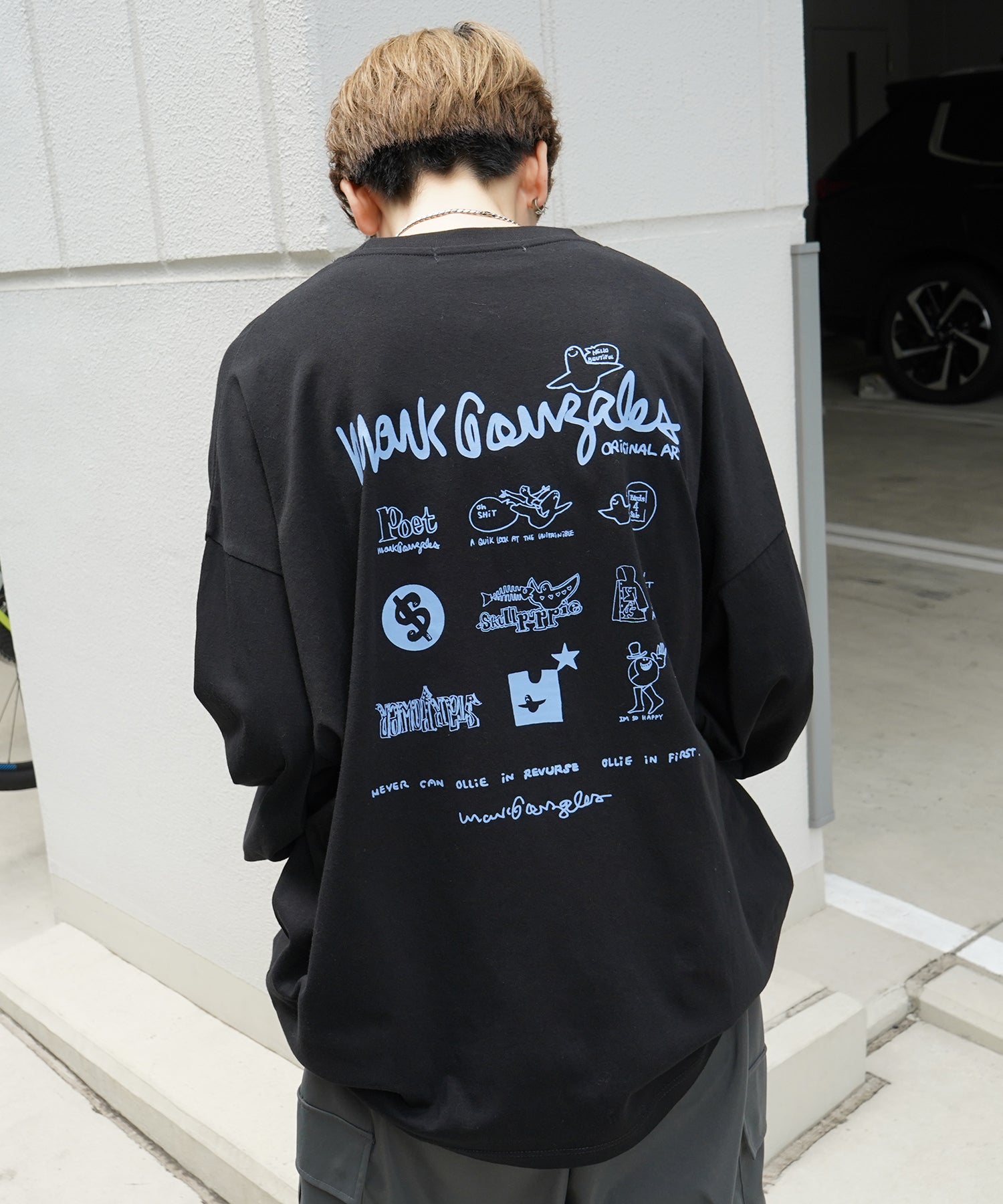 【MARK GONZALES ARTWORK COLLECTION / マーク ゴンザレス】ワンポイント刺繍 / バックプリント / 袖プリント ビッグシルエットロンT