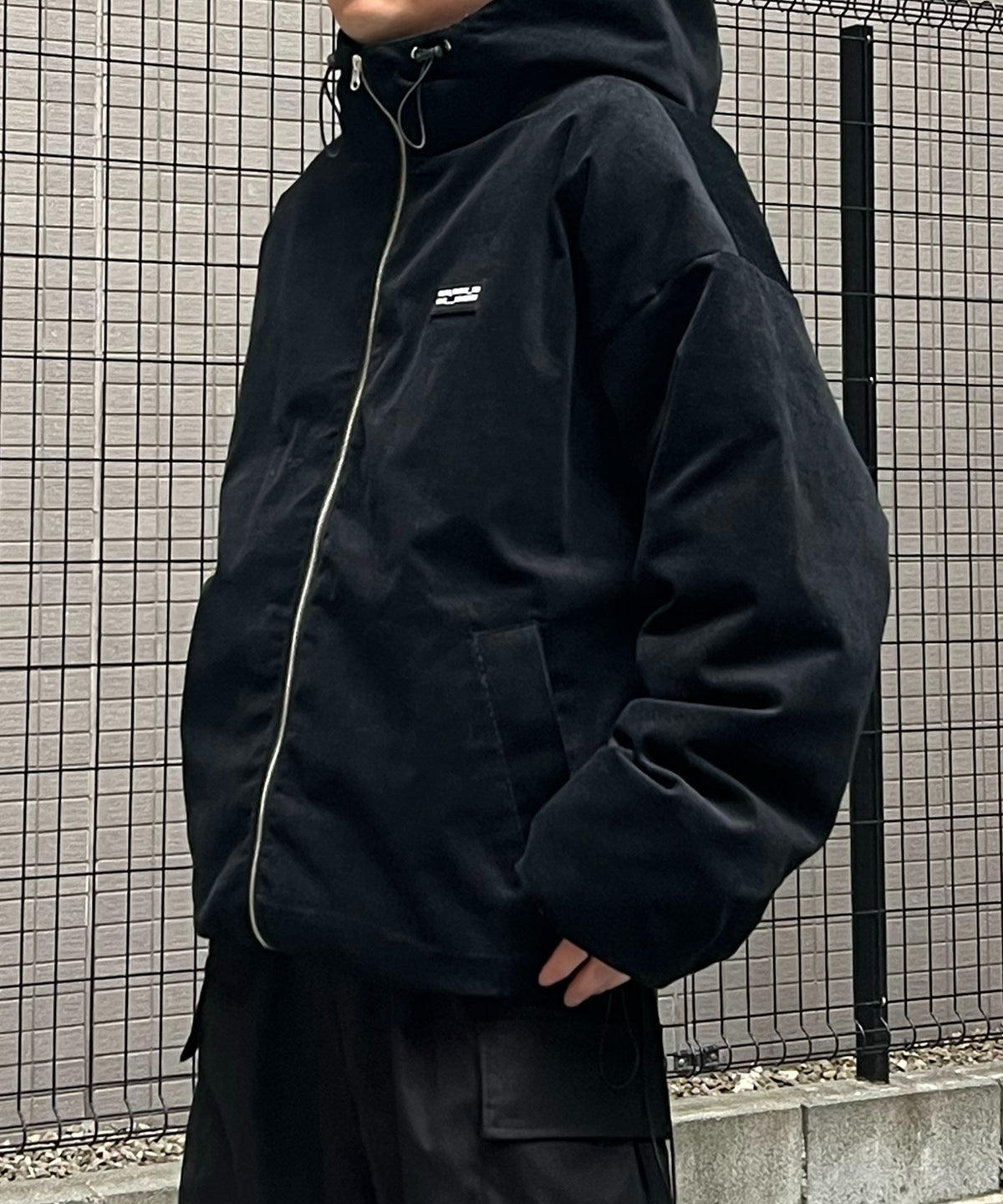 ビッグシルエット ラバーワンポイントロゴ コーデュロイ エコダウンジャケットフーディー