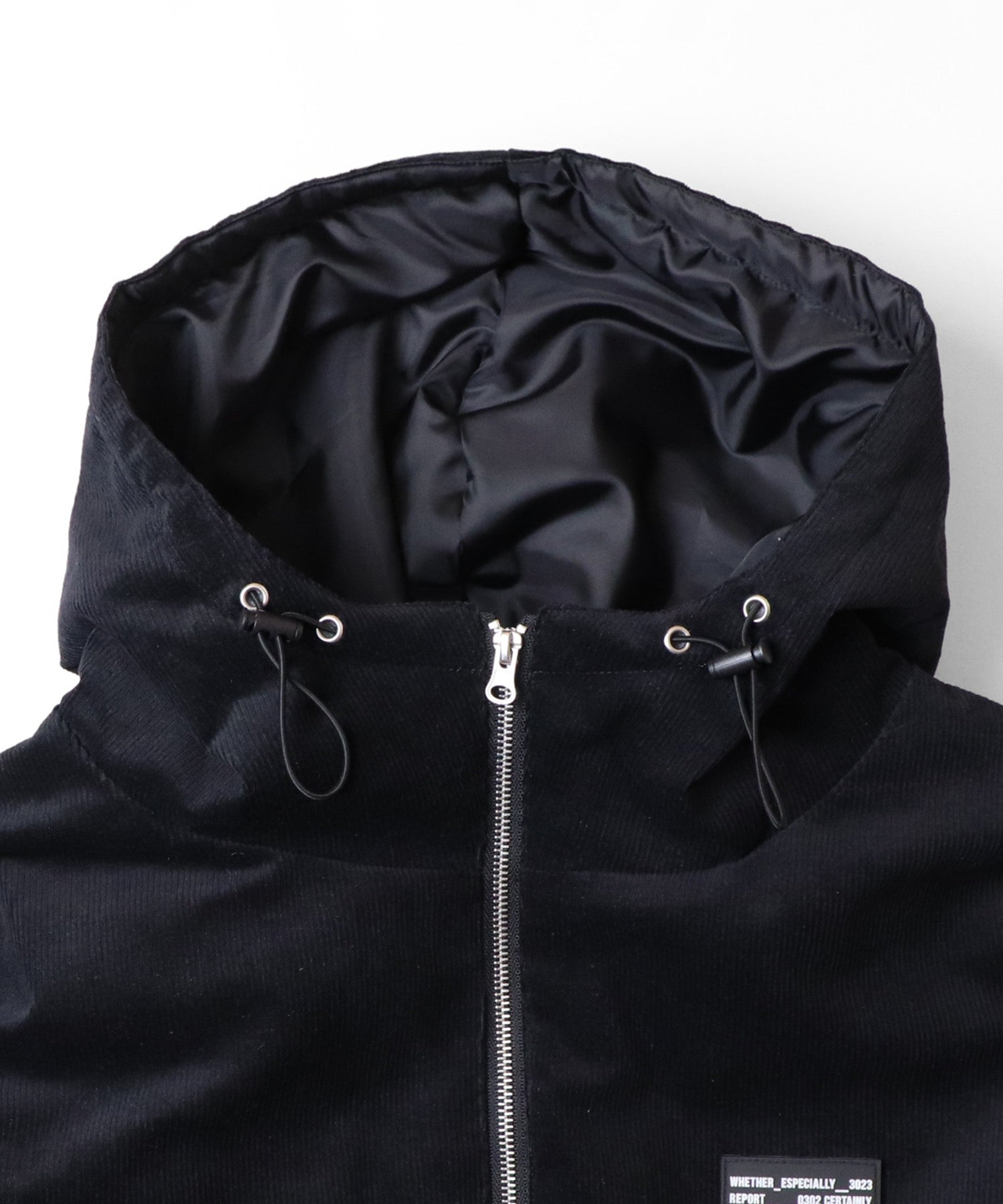 ビッグシルエット ラバーワンポイントロゴ コーデュロイ エコダウンジャケットフーディー