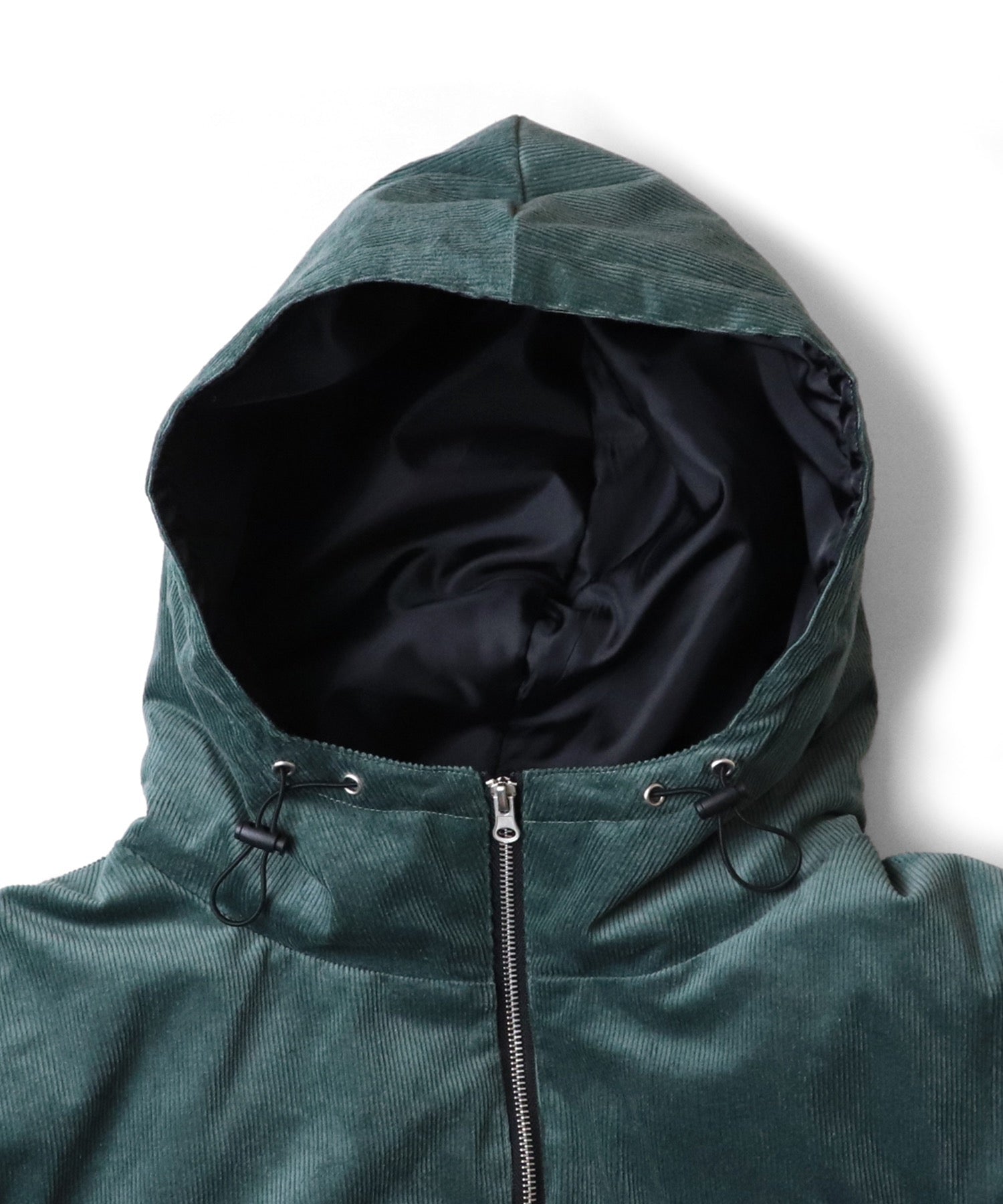 ビッグシルエット ラバーワンポイントロゴ コーデュロイ エコダウンジャケットフーディー