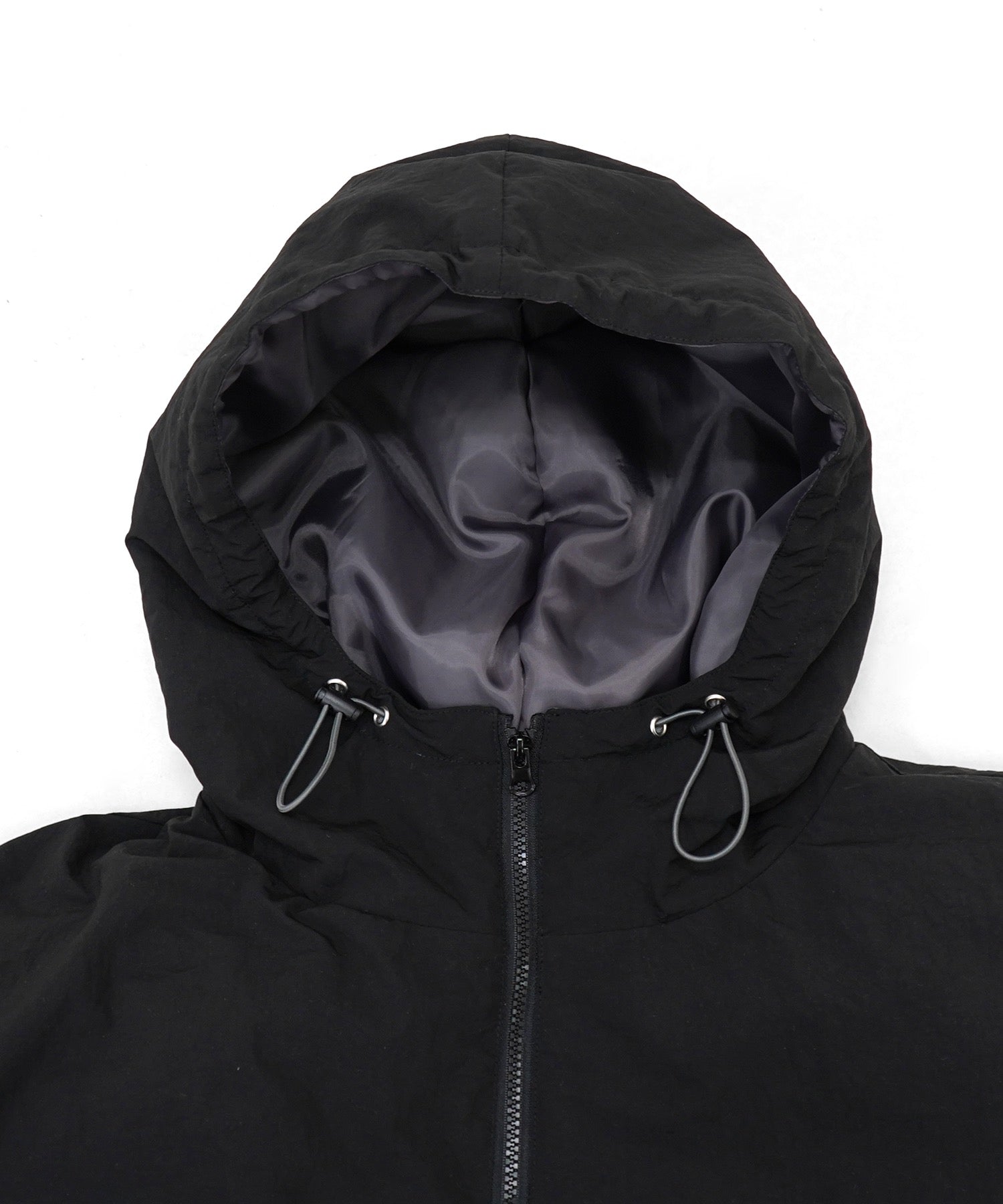 ビッグシルエット ラバーワンポイントロゴ ナイロン エコダウンジャケットフーディー