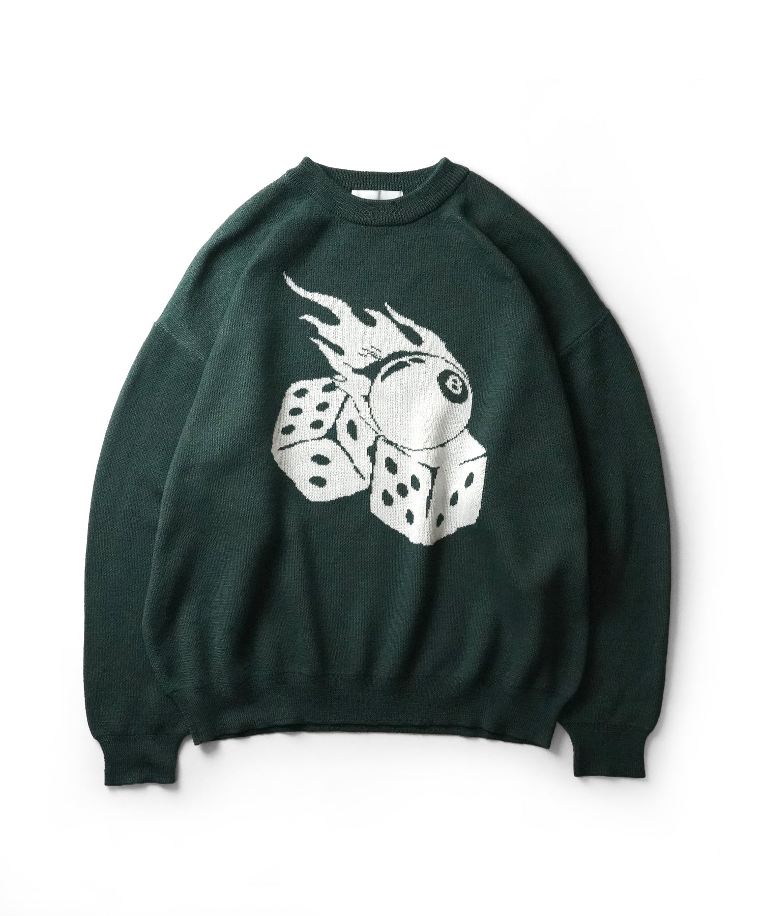 モヘアライク 8ボール / ダイス / スカル グラフィックジャガード ビッグシルエット プルオーバーソフトタッチシャギーニット