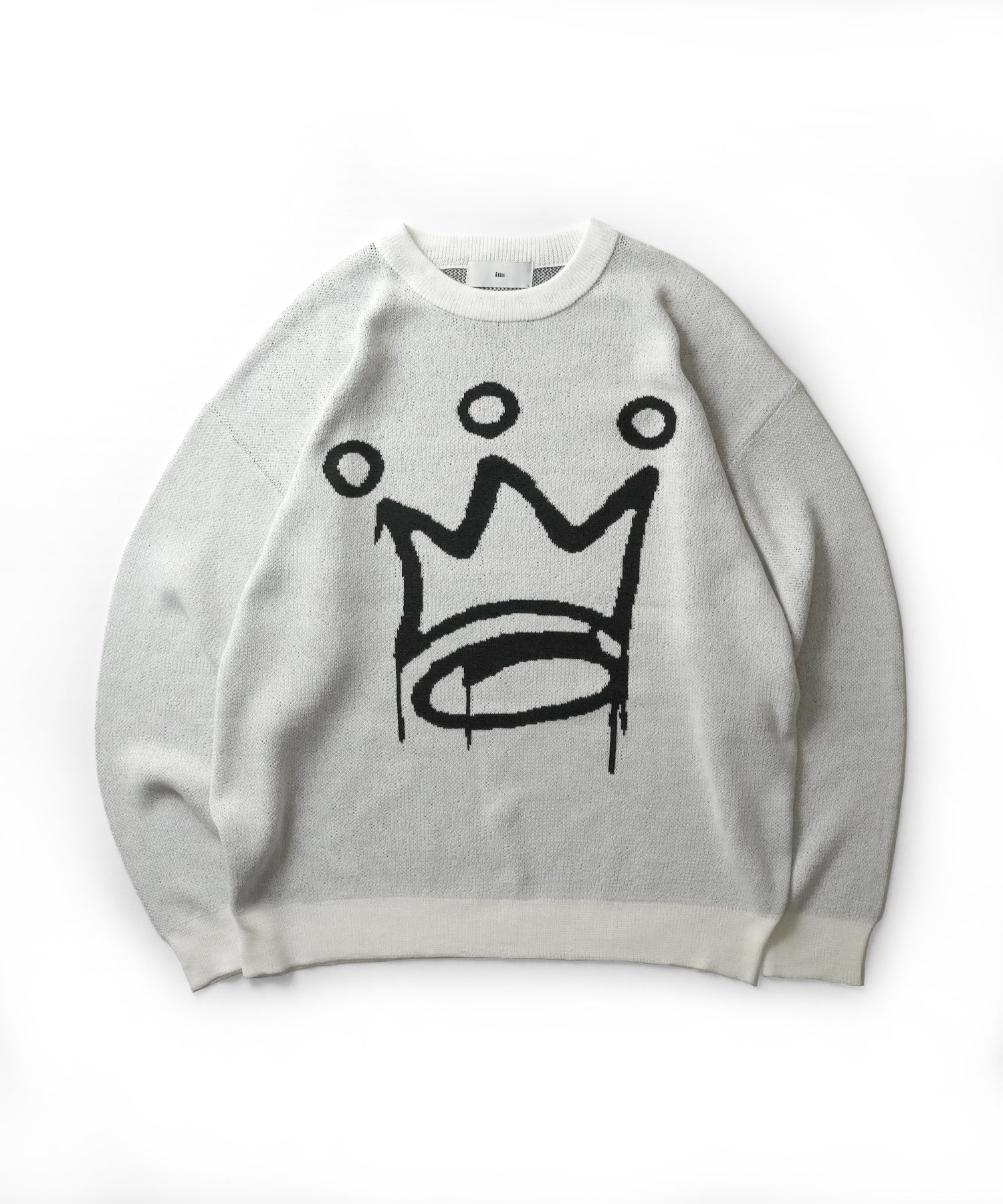 モヘアライク 8ボール / ダイス / スカル グラフィックジャガード ビッグシルエット プルオーバーソフトタッチシャギーニット