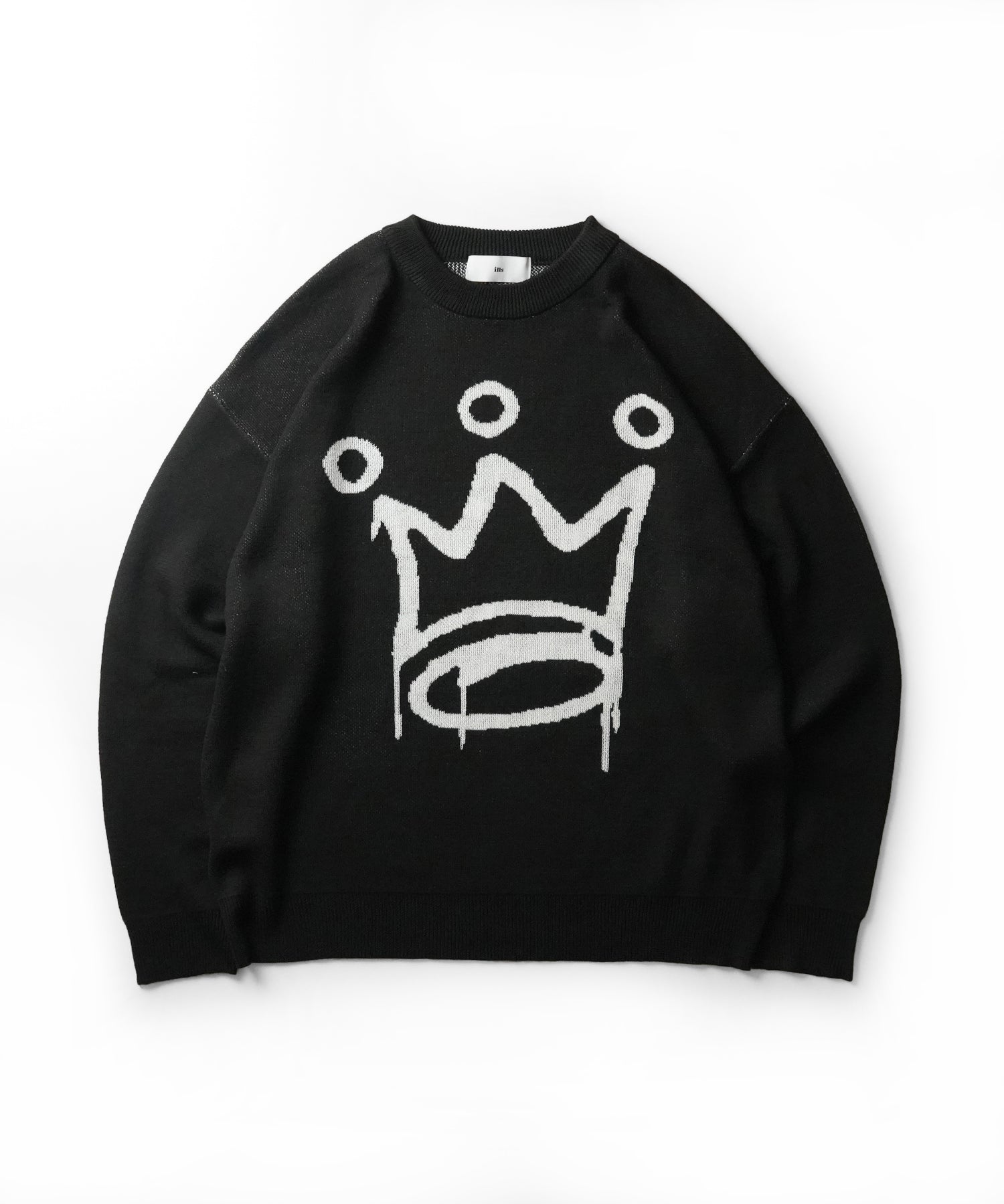 モヘアライク 8ボール / ダイス / スカル グラフィックジャガード ビッグシルエット プルオーバーソフトタッチシャギーニット