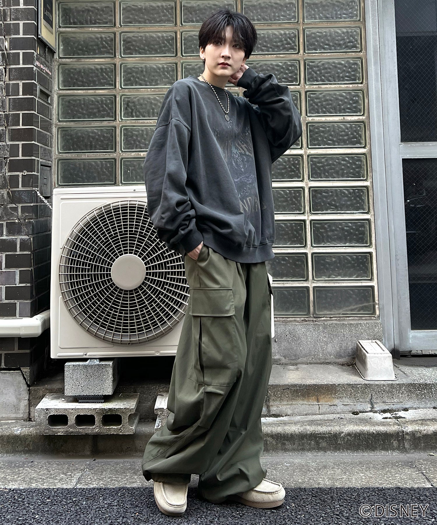 24SS【Disney / ディズニー】VILLAINS / ヴィランズ HADES / ハデス ビッグシルエット ヴィンテージライク ピグメント加工 レトロプリントスウェットプルオーバー