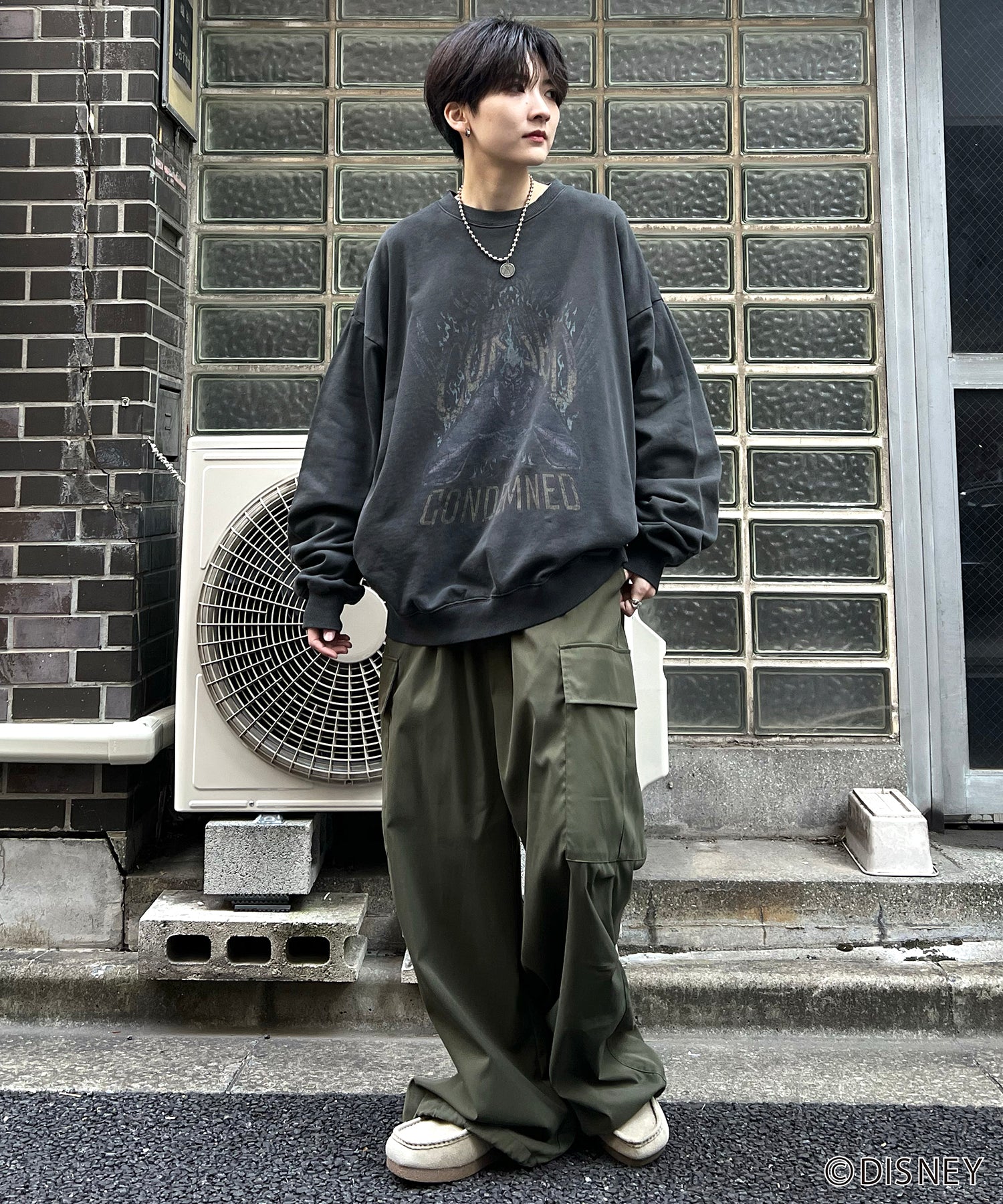 24SS【Disney / ディズニー】VILLAINS / ヴィランズ HADES / ハデス ビッグシルエット ヴィンテージライク ピグメント加工 レトロプリントスウェットプルオーバー