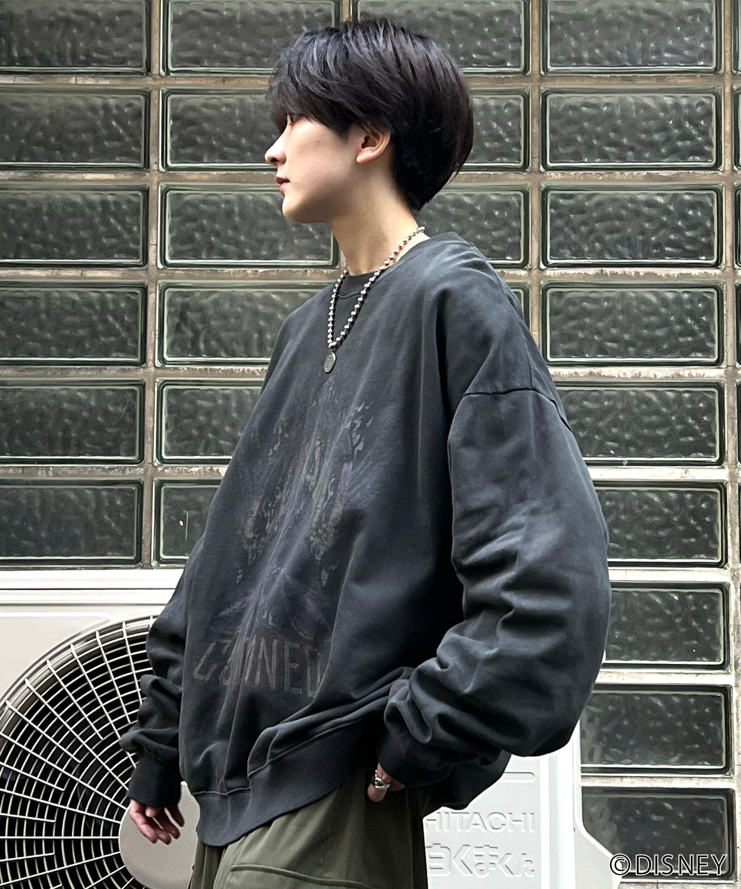 24SS【Disney / ディズニー】VILLAINS / ヴィランズ HADES / ハデス ビッグシルエット ヴィンテージライク ピグメント加工 レトロプリントスウェットプルオーバー