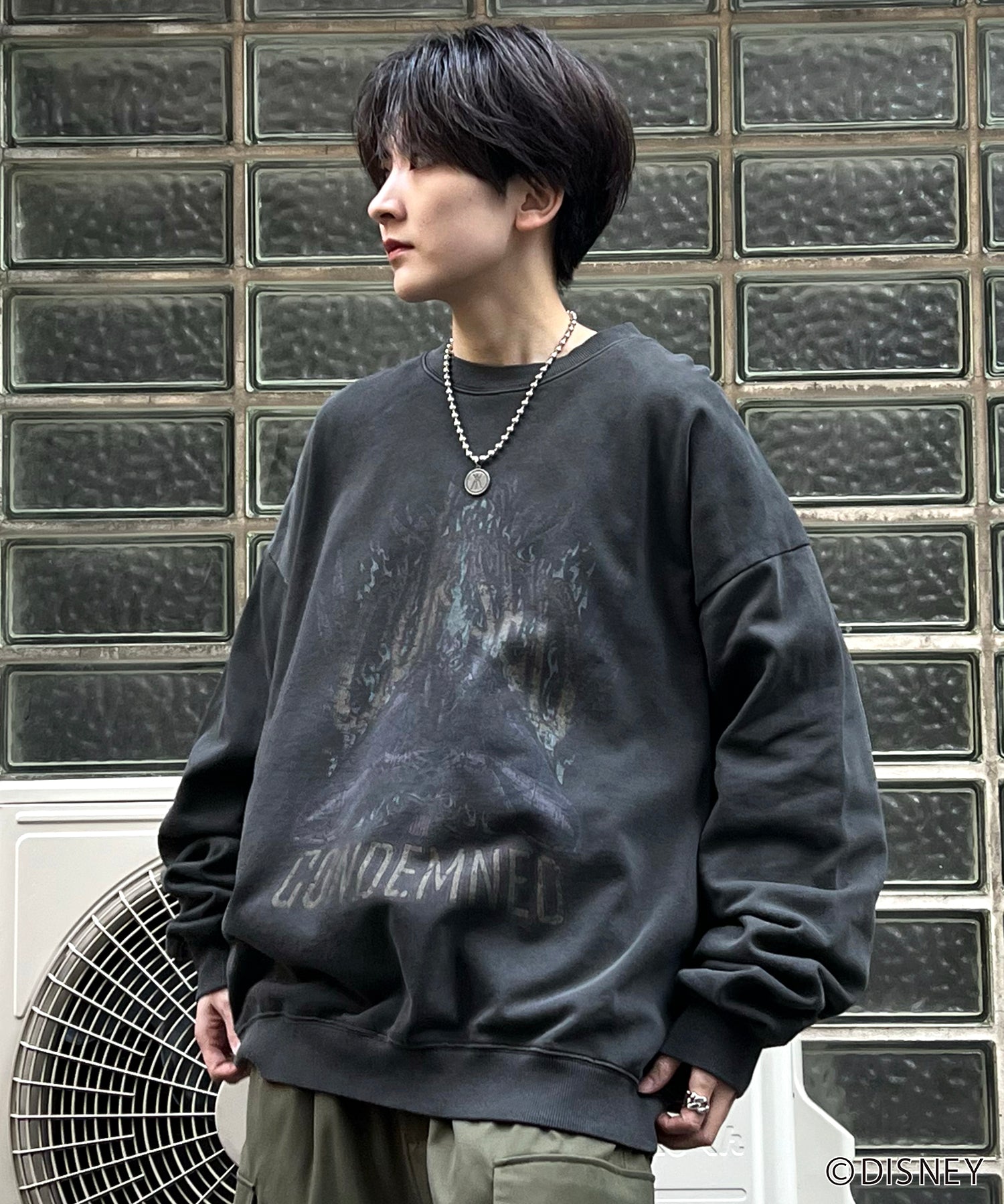 24SS【Disney / ディズニー】VILLAINS / ヴィランズ HADES / ハデス ビッグシルエット ヴィンテージライク ピグメント加工 レトロプリントスウェットプルオーバー