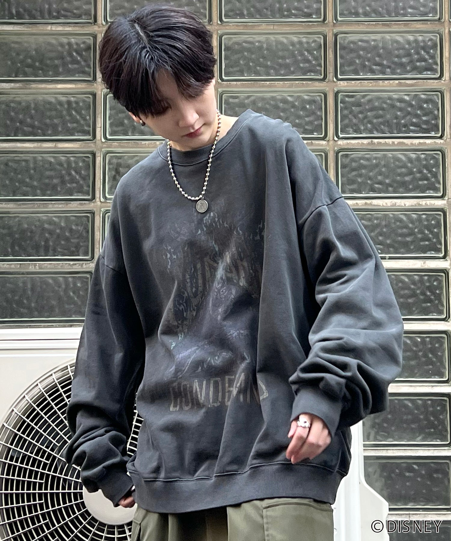 24SS【Disney / ディズニー】VILLAINS / ヴィランズ HADES / ハデス ビッグシルエット ヴィンテージライク ピグメント加工 レトロプリントスウェットプルオーバー