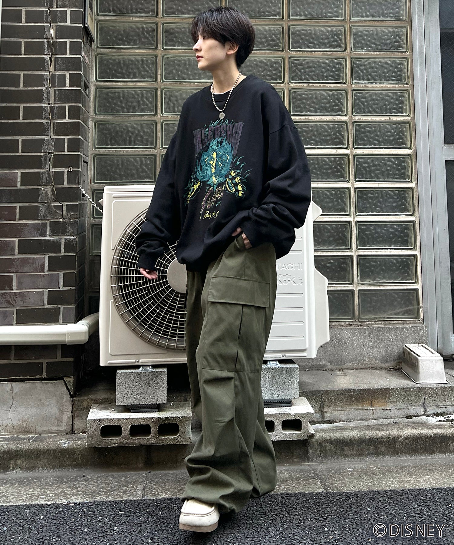 24SS【Disney / ディズニー】VILLAINS / ヴィランズ SCAR / スカ― ビッグシルエット ヴィンテージライク ピグメント加工 レトロプリントスウェットプルオーバー