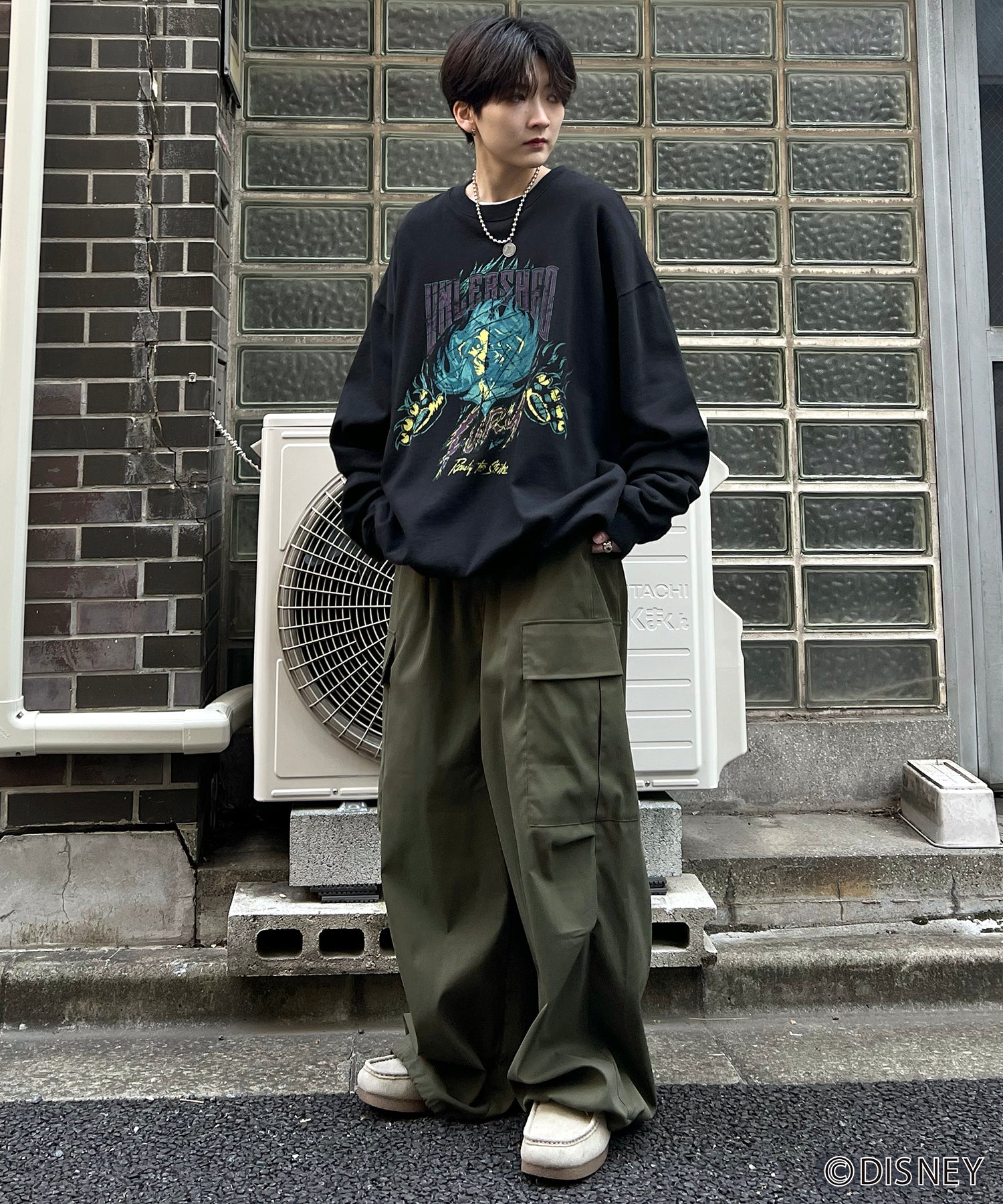 24SS【Disney / ディズニー】VILLAINS / ヴィランズ SCAR / スカ― ビッグシルエット ヴィンテージライク ピグメント加工 レトロプリントスウェットプルオーバー