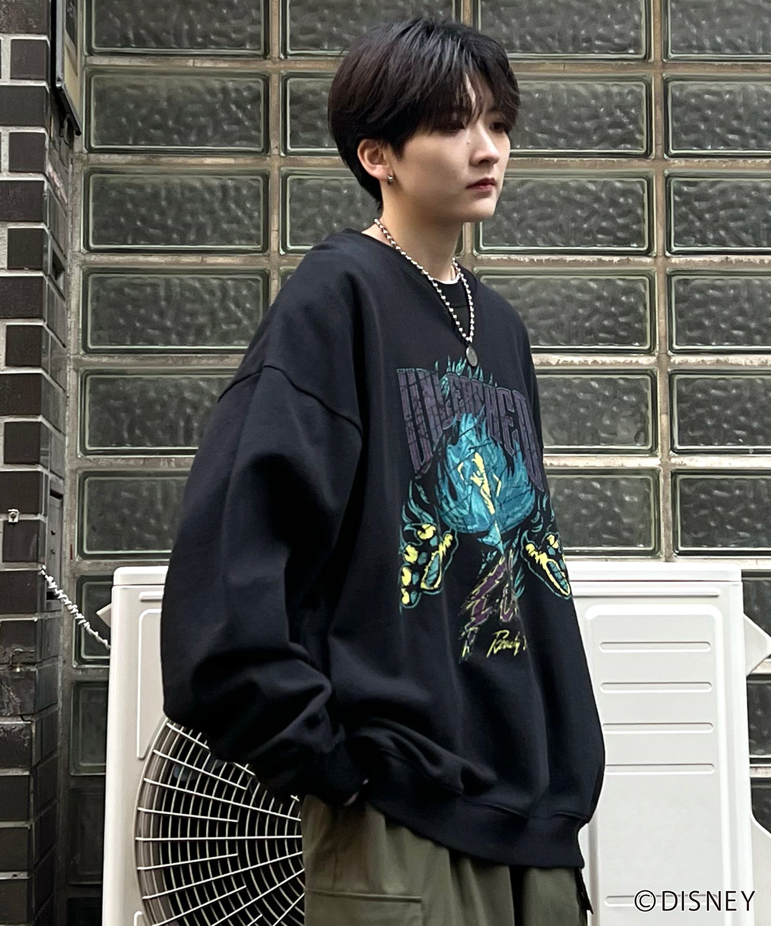 24SS【Disney / ディズニー】VILLAINS / ヴィランズ SCAR / スカ― ビッグシルエット ヴィンテージライク ピグメント加工 レトロプリントスウェットプルオーバー