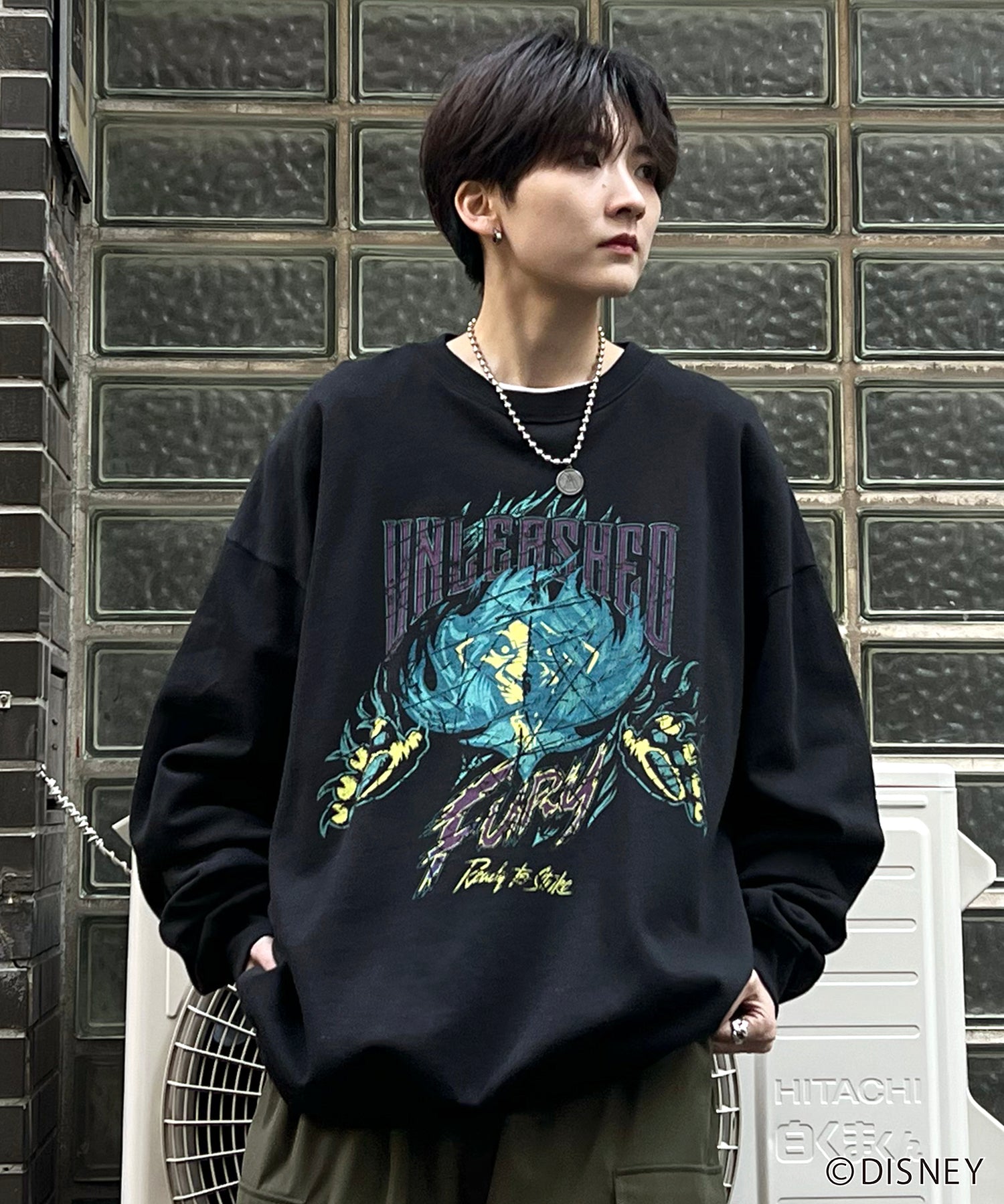24SS【Disney / ディズニー】VILLAINS / ヴィランズ SCAR / スカ― ビッグシルエット ヴィンテージライク ピグメント加工 レトロプリントスウェットプルオーバー