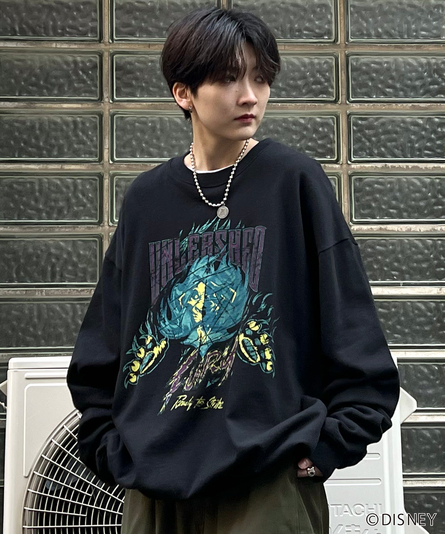 24SS【Disney / ディズニー】VILLAINS / ヴィランズ SCAR / スカ― ビッグシルエット ヴィンテージライク ピグメント加工 レトロプリントスウェットプルオーバー