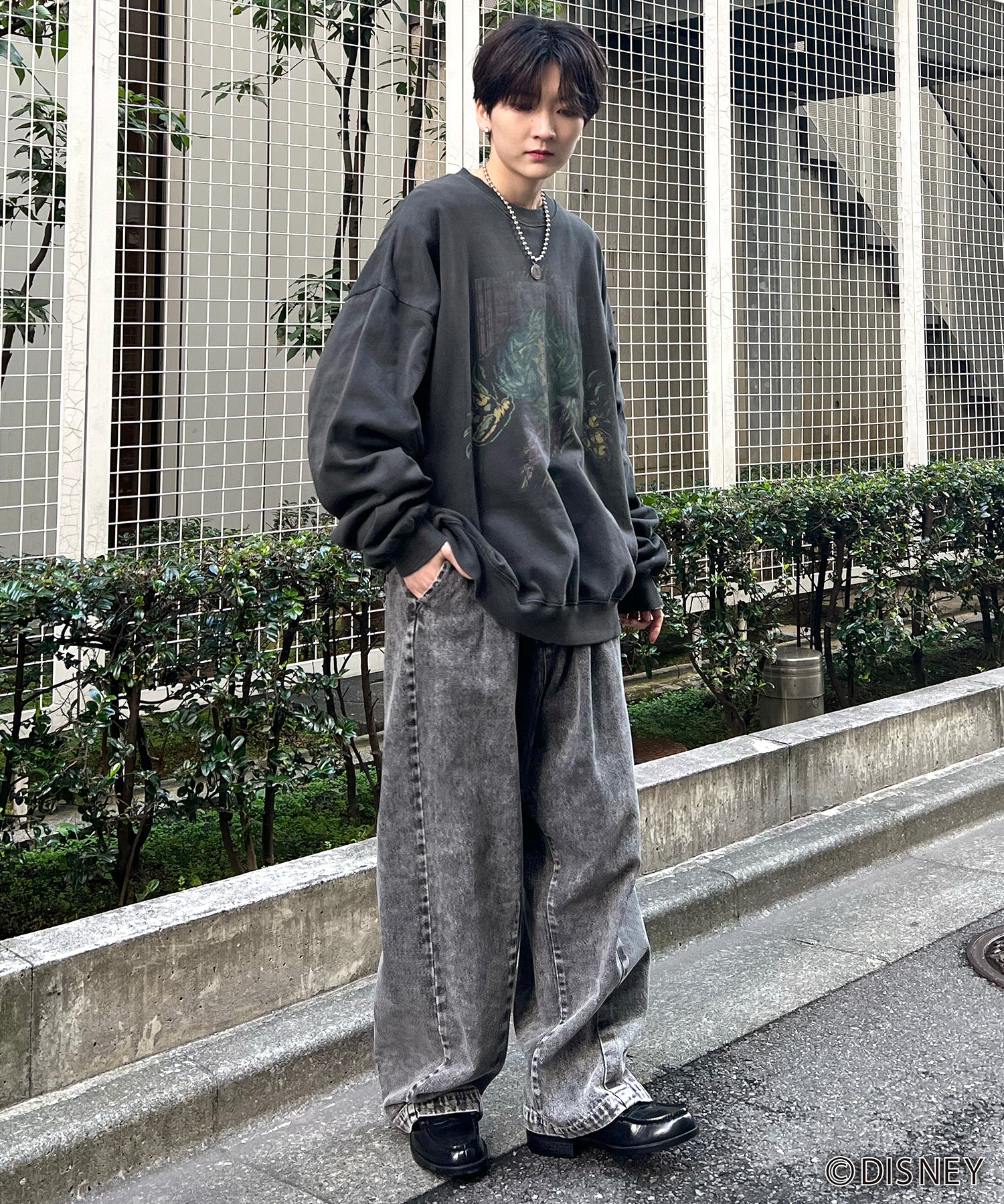 24SS【Disney / ディズニー】VILLAINS / ヴィランズ SCAR / スカ― ビッグシルエット ヴィンテージライク ピグメント加工 レトロプリントスウェットプルオーバー