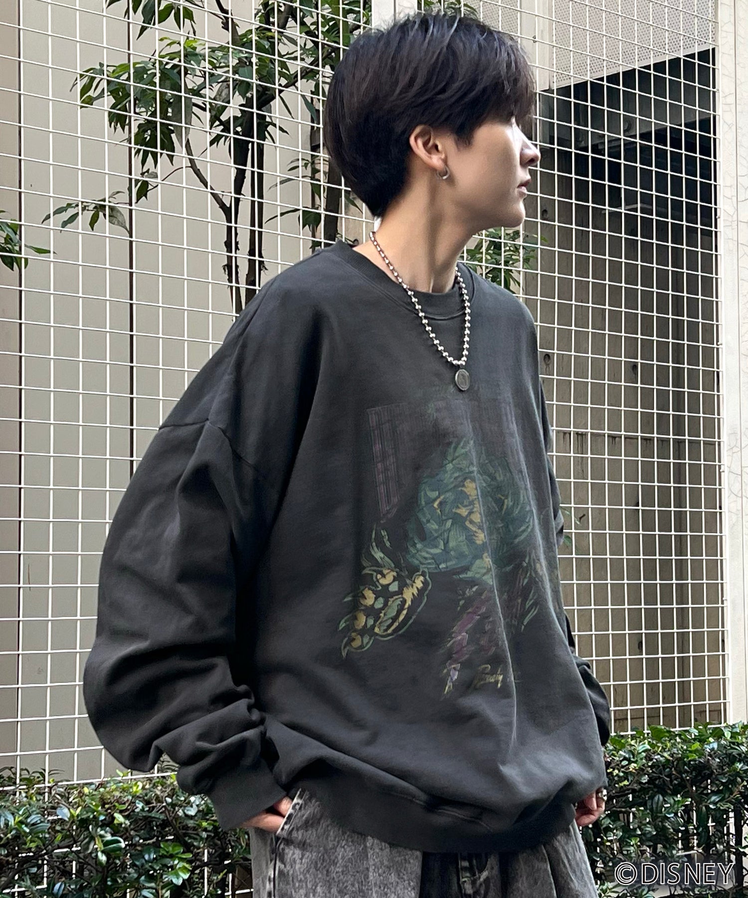 24SS【Disney / ディズニー】VILLAINS / ヴィランズ SCAR / スカ― ビッグシルエット ヴィンテージライク ピグメント加工 レトロプリントスウェットプルオーバー