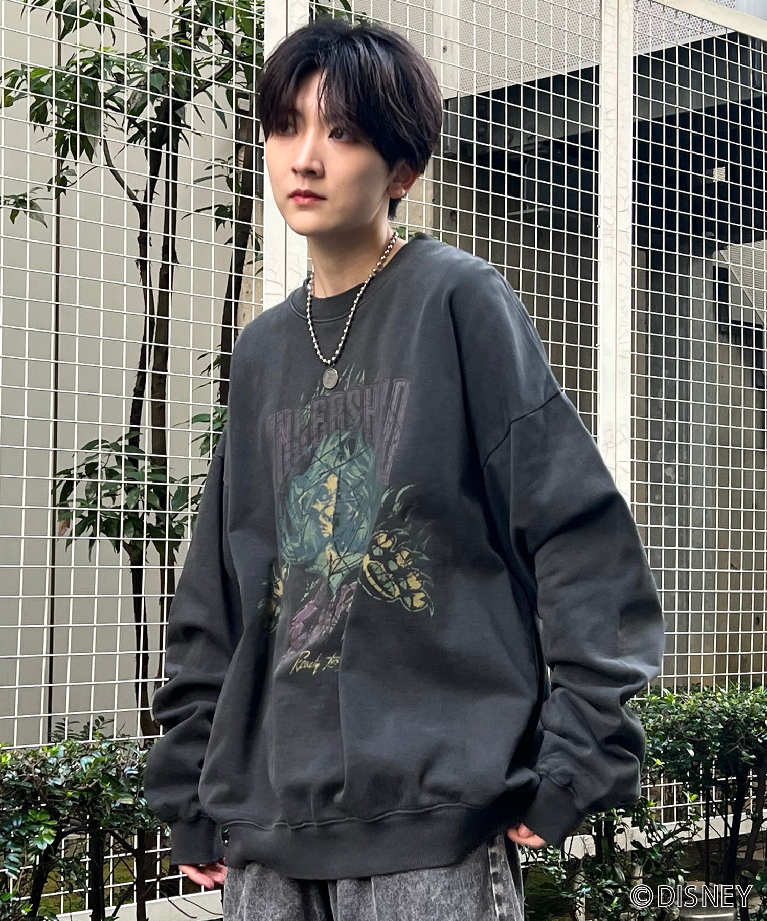 24SS【Disney / ディズニー】VILLAINS / ヴィランズ SCAR / スカ― ビッグシルエット ヴィンテージライク ピグメント加工 レトロプリントスウェットプルオーバー