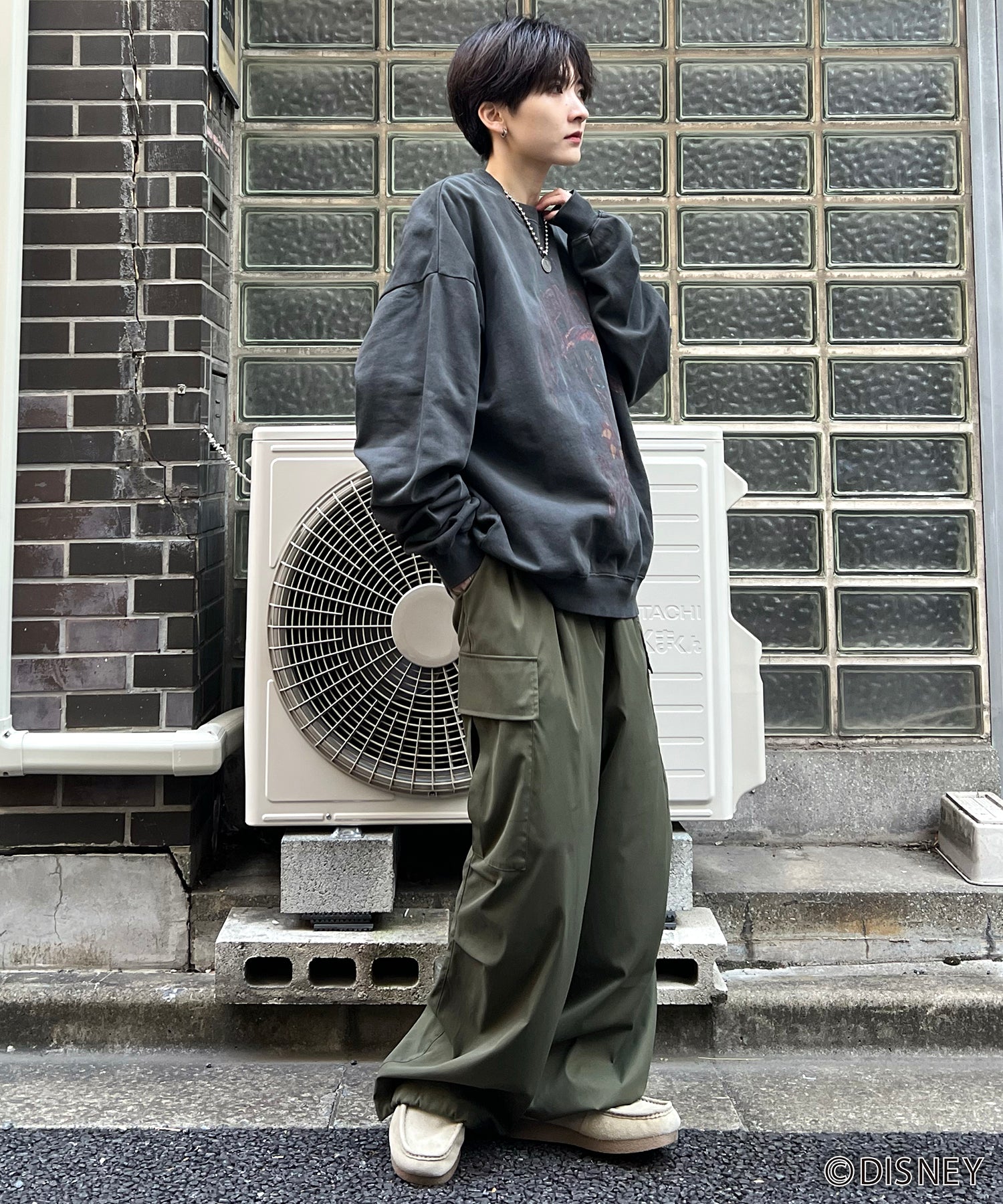 24SS【Disney / ディズニー】VILLAINS / ヴィランズ JAFER / ジャファー ビッグシルエット ヴィンテージライク ピグメント加工 レトロプリントスウェットプルオーバー