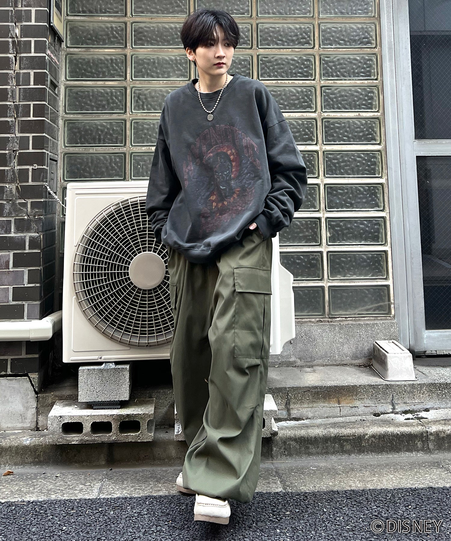 24SS【Disney / ディズニー】VILLAINS / ヴィランズ JAFER / ジャファー ビッグシルエット ヴィンテージライク ピグメント加工 レトロプリントスウェットプルオーバー