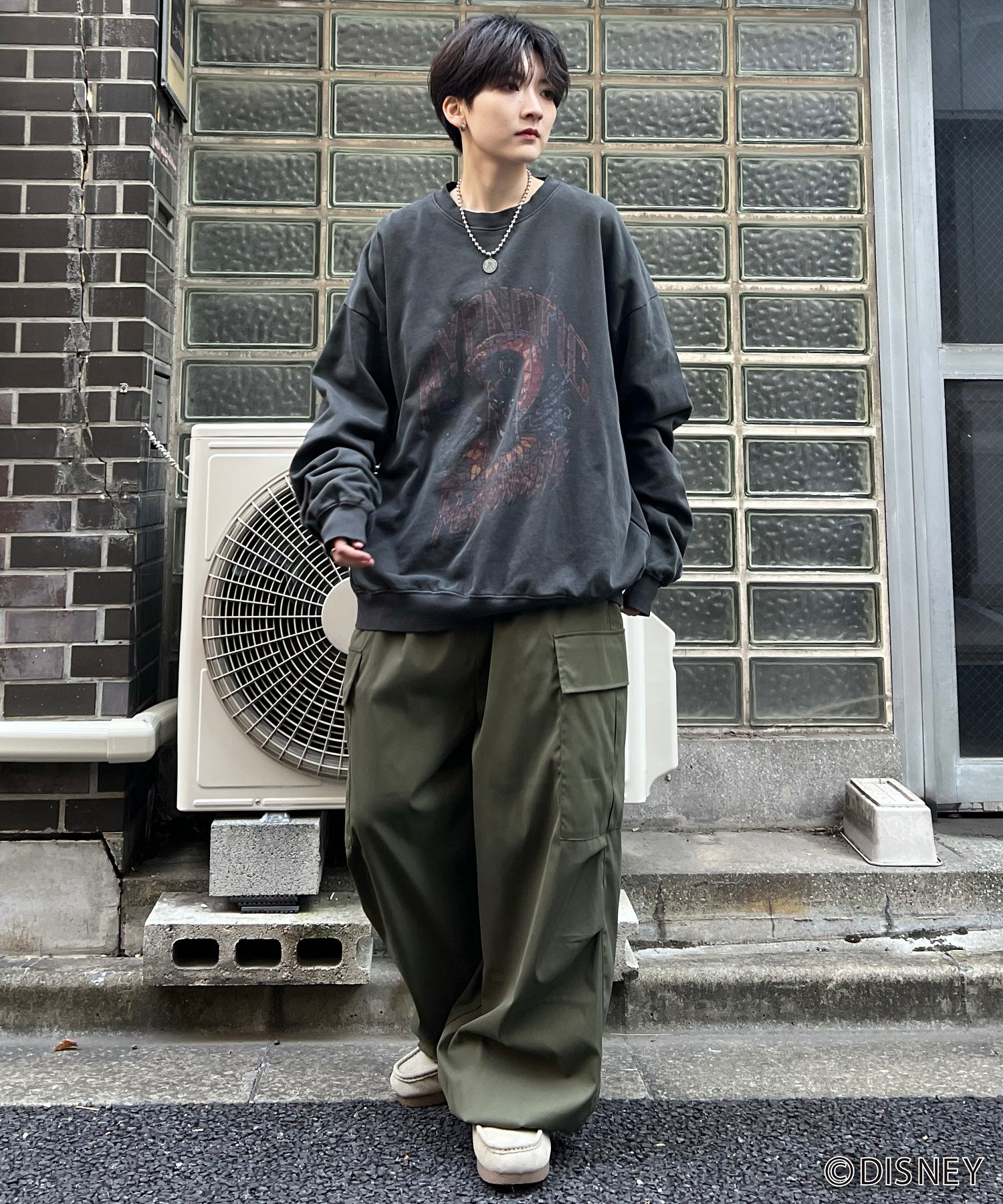 24SS【Disney / ディズニー】VILLAINS / ヴィランズ JAFER / ジャファー ビッグシルエット ヴィンテージライク ピグメント加工 レトロプリントスウェットプルオーバー