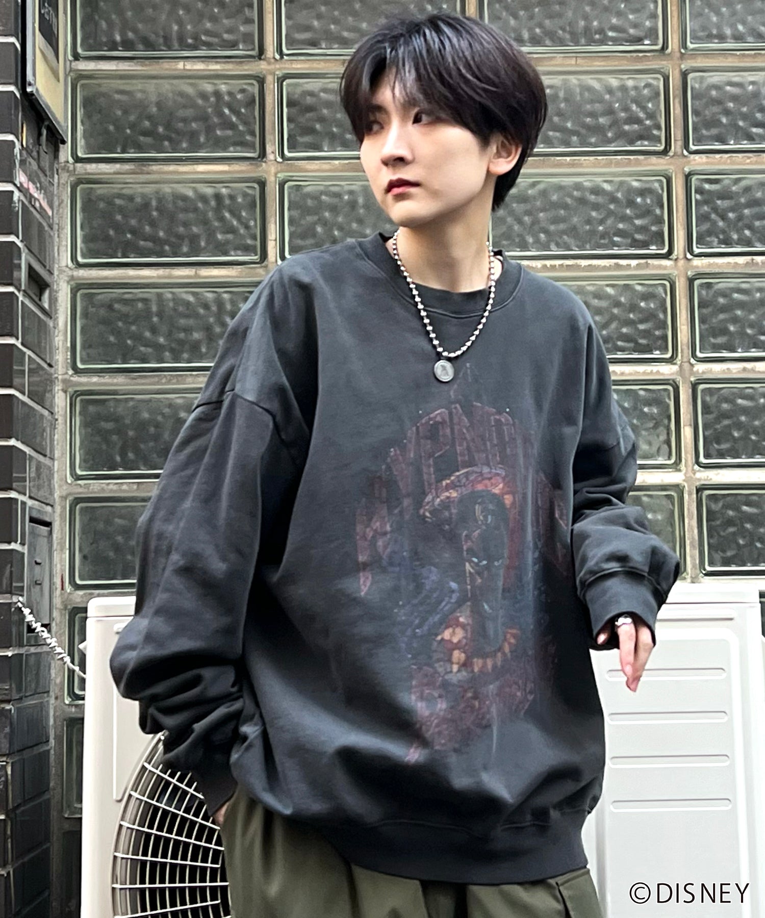 24SS【Disney / ディズニー】VILLAINS / ヴィランズ JAFER / ジャファー ビッグシルエット ヴィンテージライク ピグメント加工 レトロプリントスウェットプルオーバー
