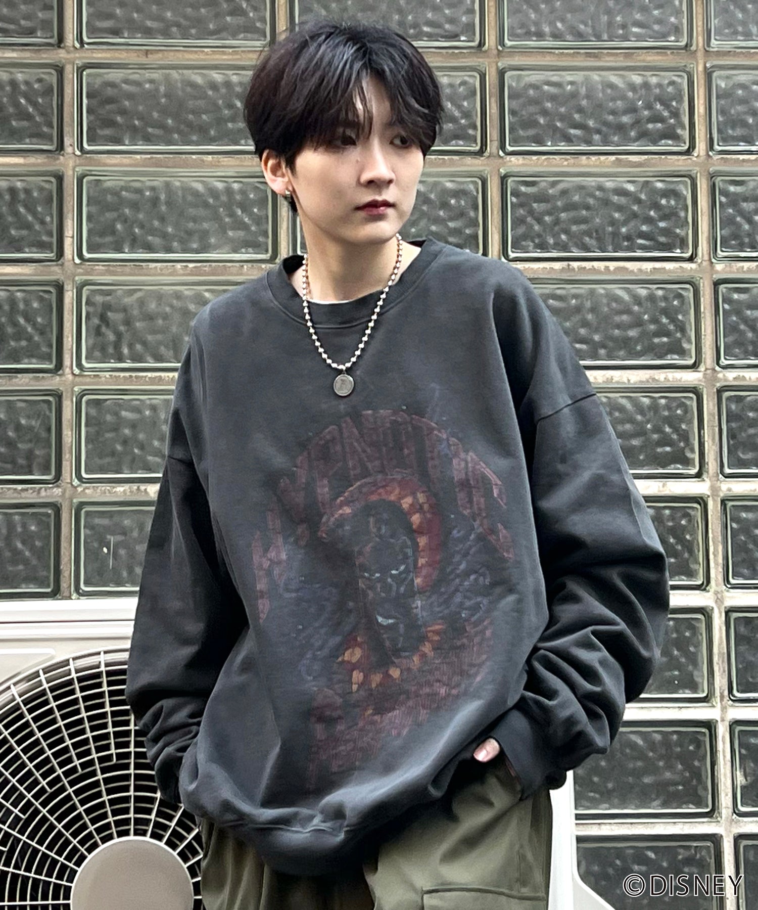 24SS【Disney / ディズニー】VILLAINS / ヴィランズ JAFER / ジャファー ビッグシルエット ヴィンテージライク ピグメント加工 レトロプリントスウェットプルオーバー