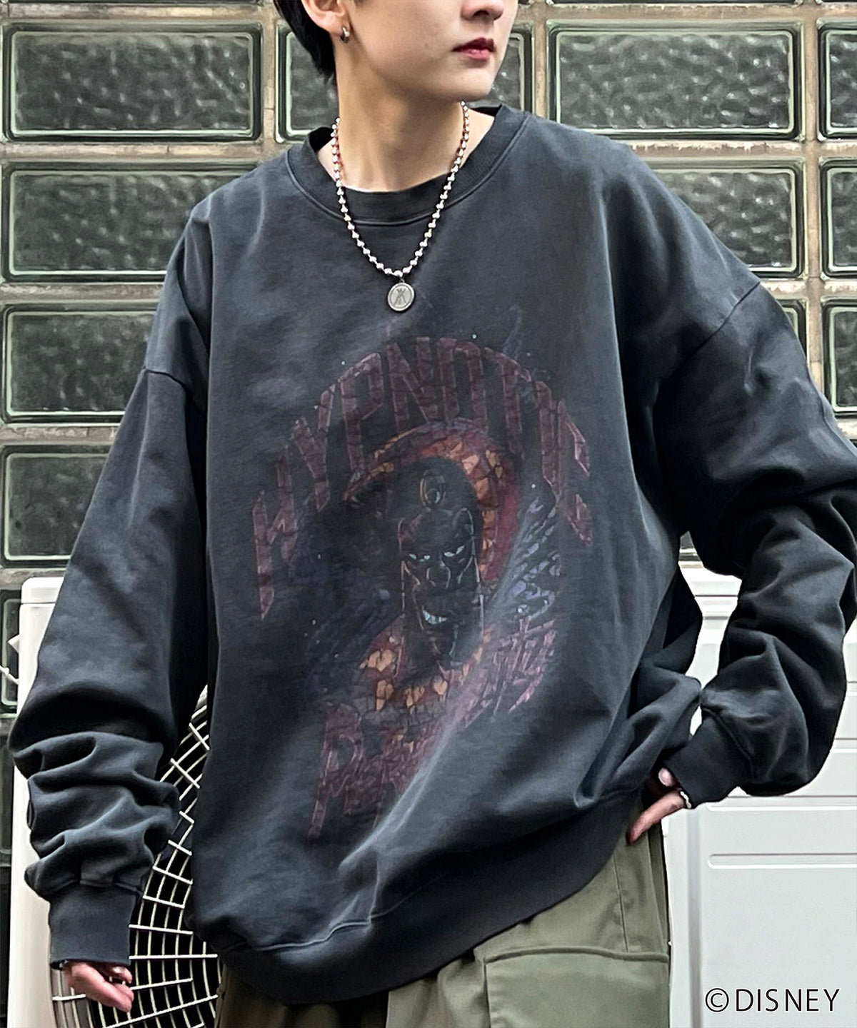 【Disney Villains / ディズニーヴィランズ】JAFER / ジャファー ビッグシルエット ヴィンテージライク ピグメント加工 レトロプリントスウェットプルオーバー