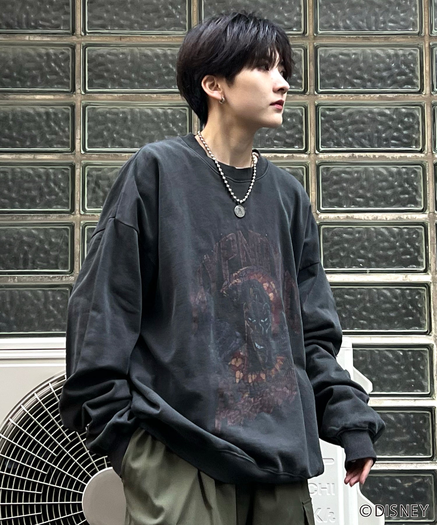 24SS【Disney / ディズニー】VILLAINS / ヴィランズ JAFER / ジャファー ビッグシルエット ヴィンテージライク ピグメント加工 レトロプリントスウェットプルオーバー