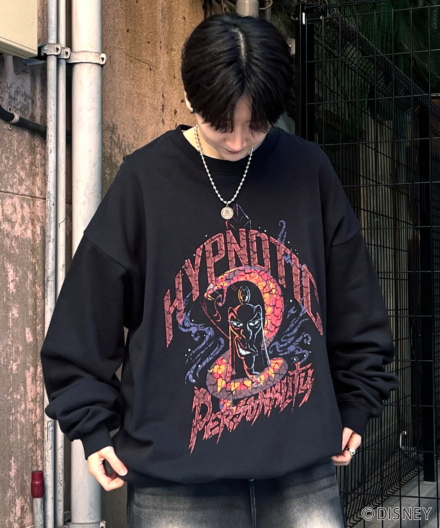 24SS【Disney / ディズニー】VILLAINS / ヴィランズ JAFER / ジャファー ビッグシルエット ヴィンテージライク ピグメント加工 レトロプリントスウェットプルオーバー
