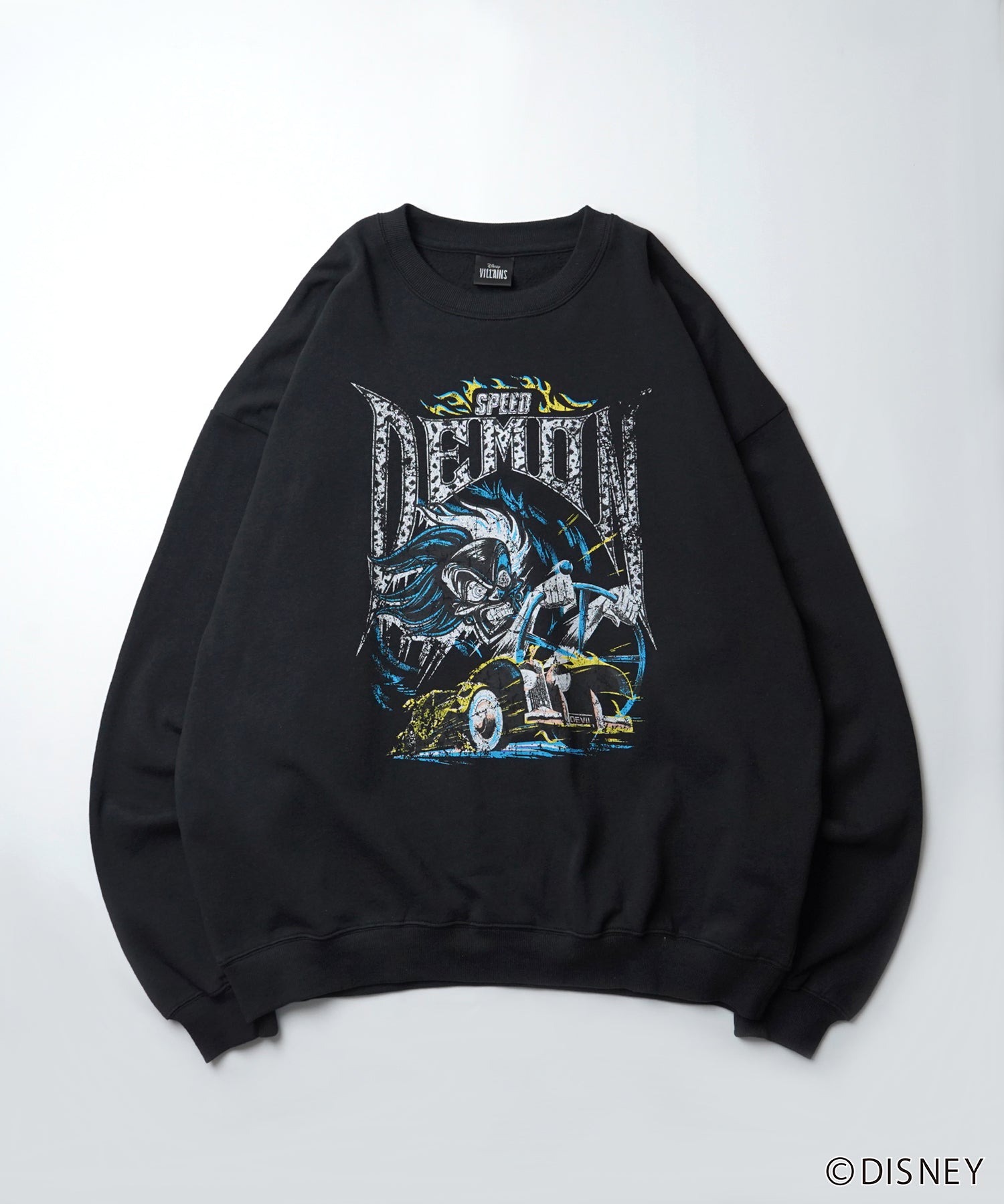 24SS【Disney / ディズニー】VILLAINS / ヴィランズ CRUELLA / クルエラ ビッグシルエット ヴィンテージライク ピグメント加工 レトロプリントスウェットプルオーバー
