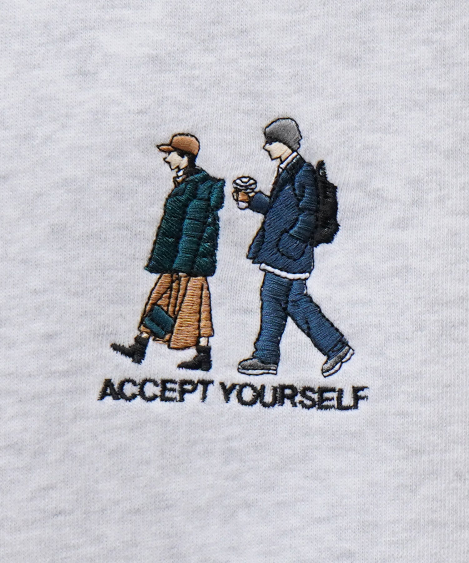 ウォーキング刺繡A ワンポイント刺繍ロゴ ビッグシルエット 裏起毛プルオーバーハーフジップスウェット