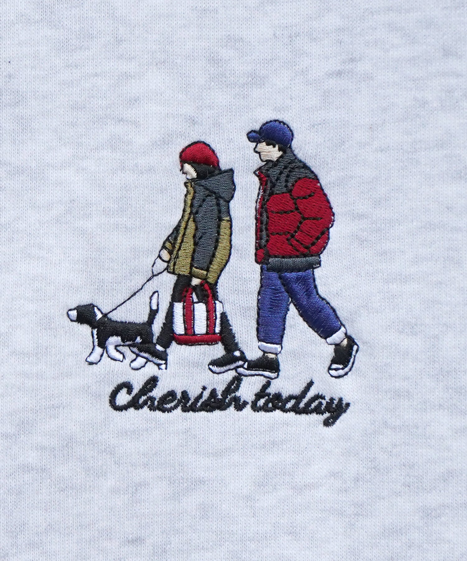 ウォーキング刺繡B ワンポイント刺繍ロゴ ビッグシルエット 裏起毛プルオーバーハーフジップスウェット