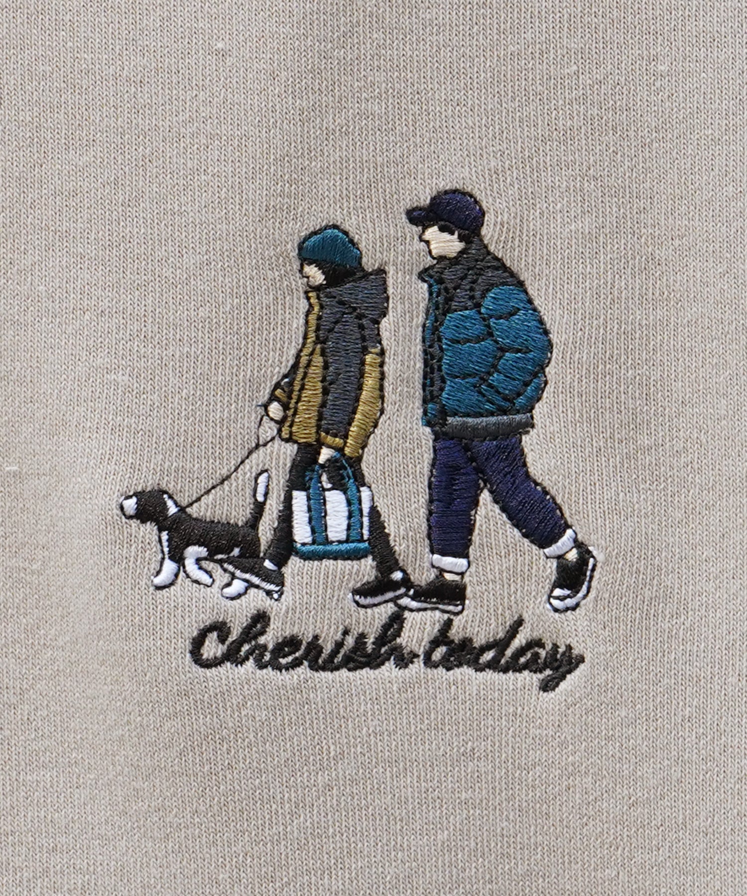 ウォーキング刺繡B ワンポイント刺繍ロゴ ビッグシルエット 裏起毛プルオーバーハーフジップスウェット