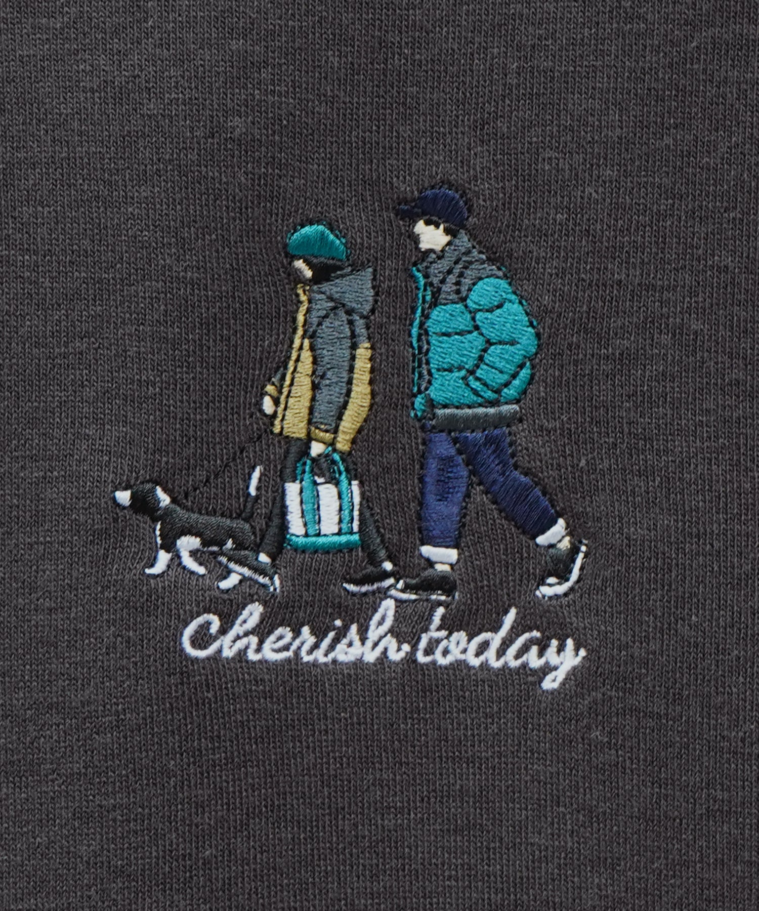 ウォーキング刺繡B ワンポイント刺繍ロゴ ビッグシルエット 裏起毛プルオーバーハーフジップスウェット