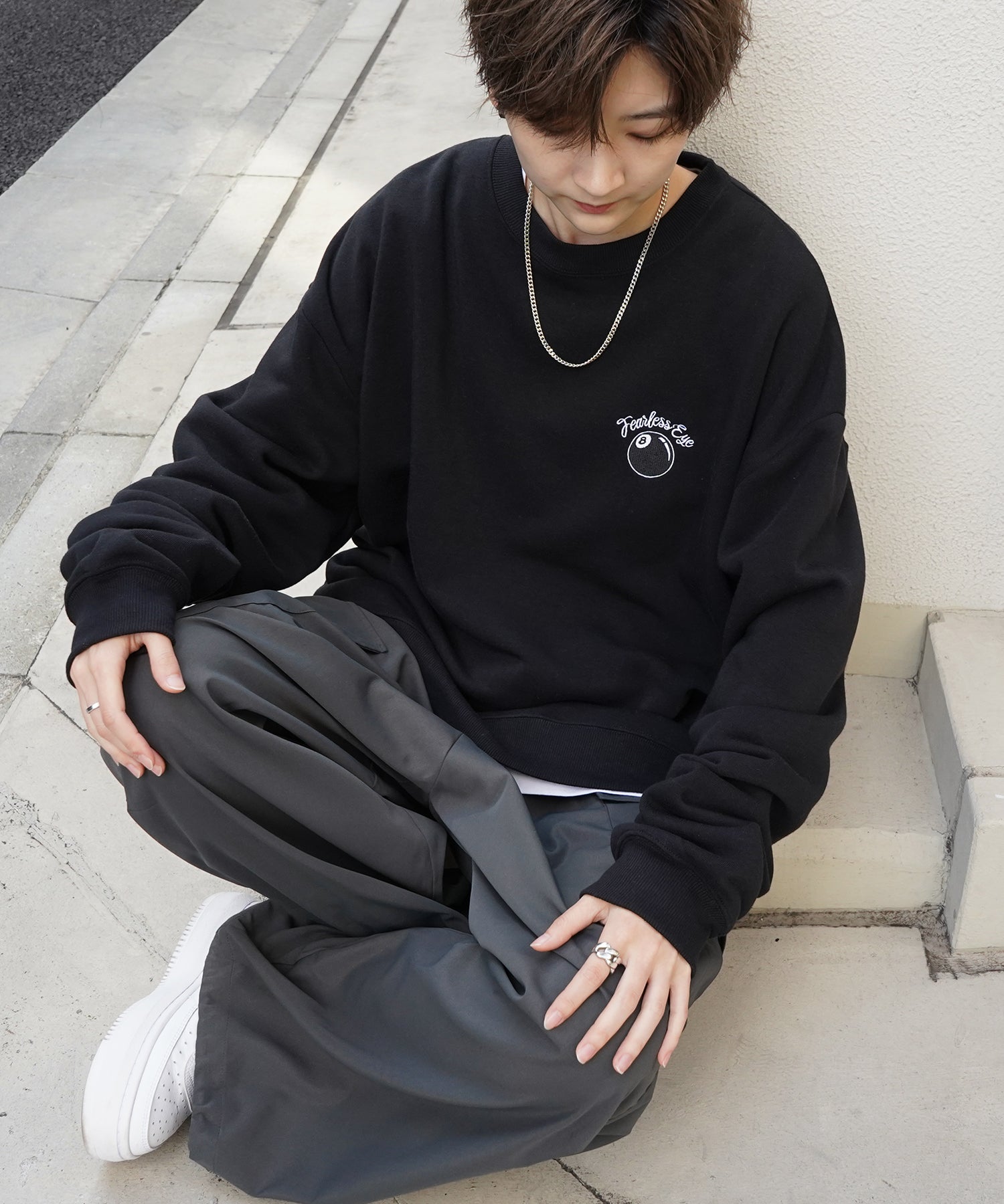 8ボール / ダイス ワンポイント刺繍ロゴ ビッグシルエット プルオーバースウェット