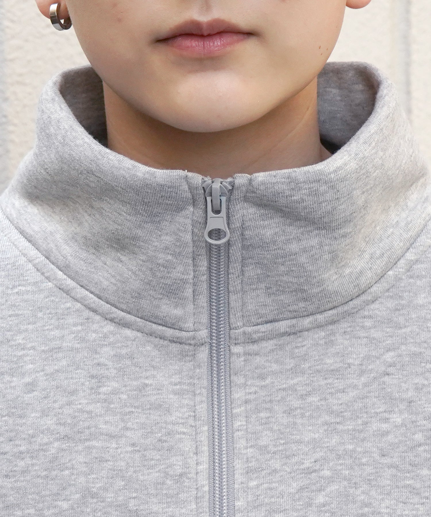 ビリヤード/ダイス ワンポイント刺繍ロゴ ビッグシルエット 裏起毛プルオーバーハーフジップスウェット