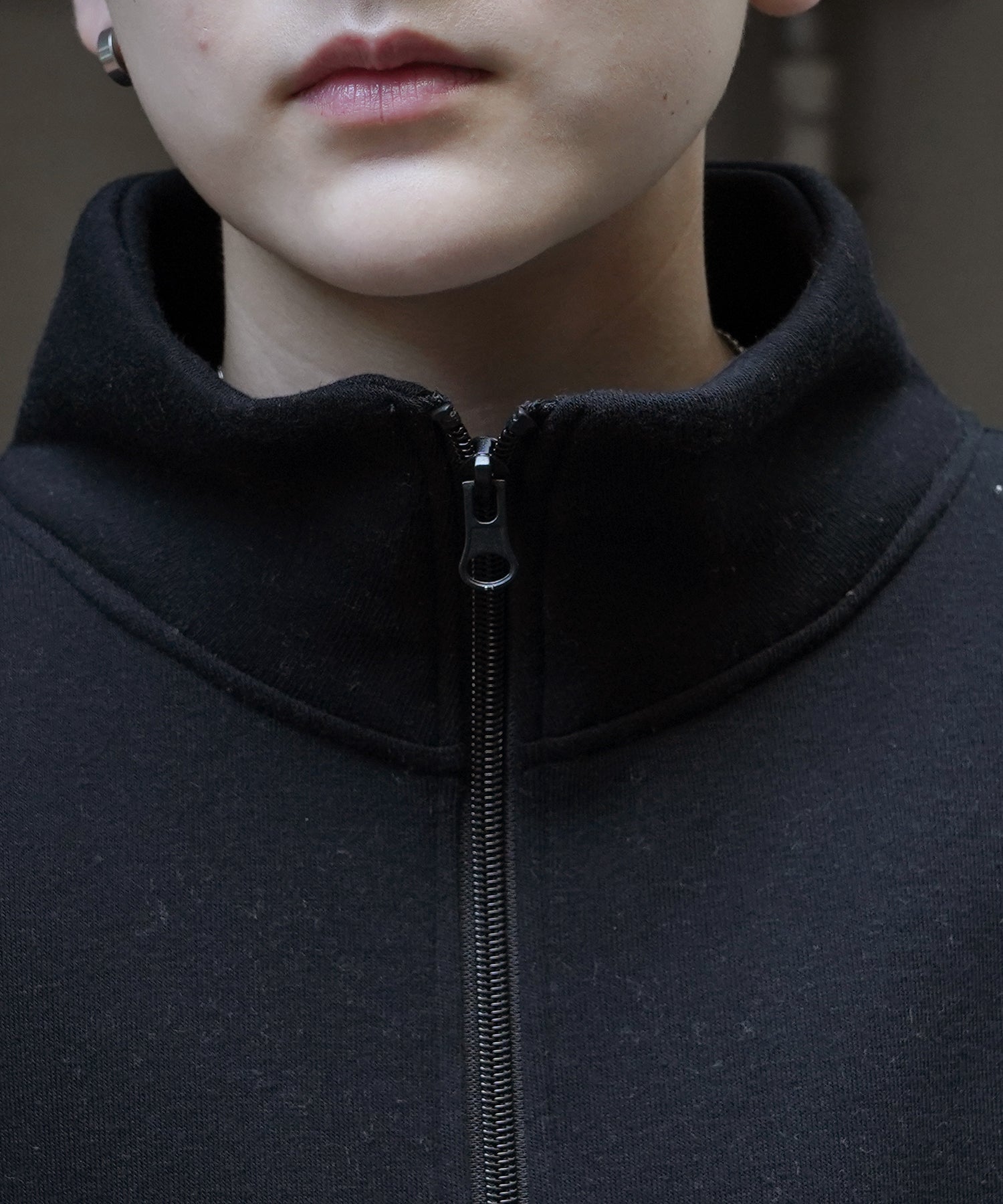 ビリヤード/ダイス ワンポイント刺繍ロゴ ビッグシルエット 裏起毛プルオーバーハーフジップスウェット