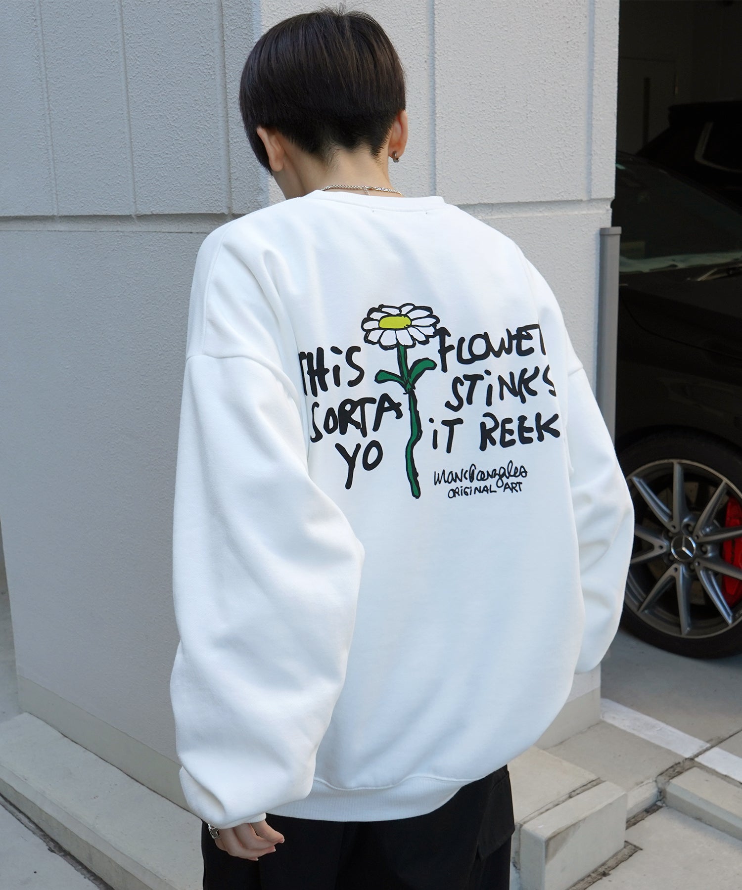 【MARK GONZALES ARTWORK COLLECTION / マーク ゴンザレス】別注 ビッグシルエット イラストバックプリント プルオーバースウェット
