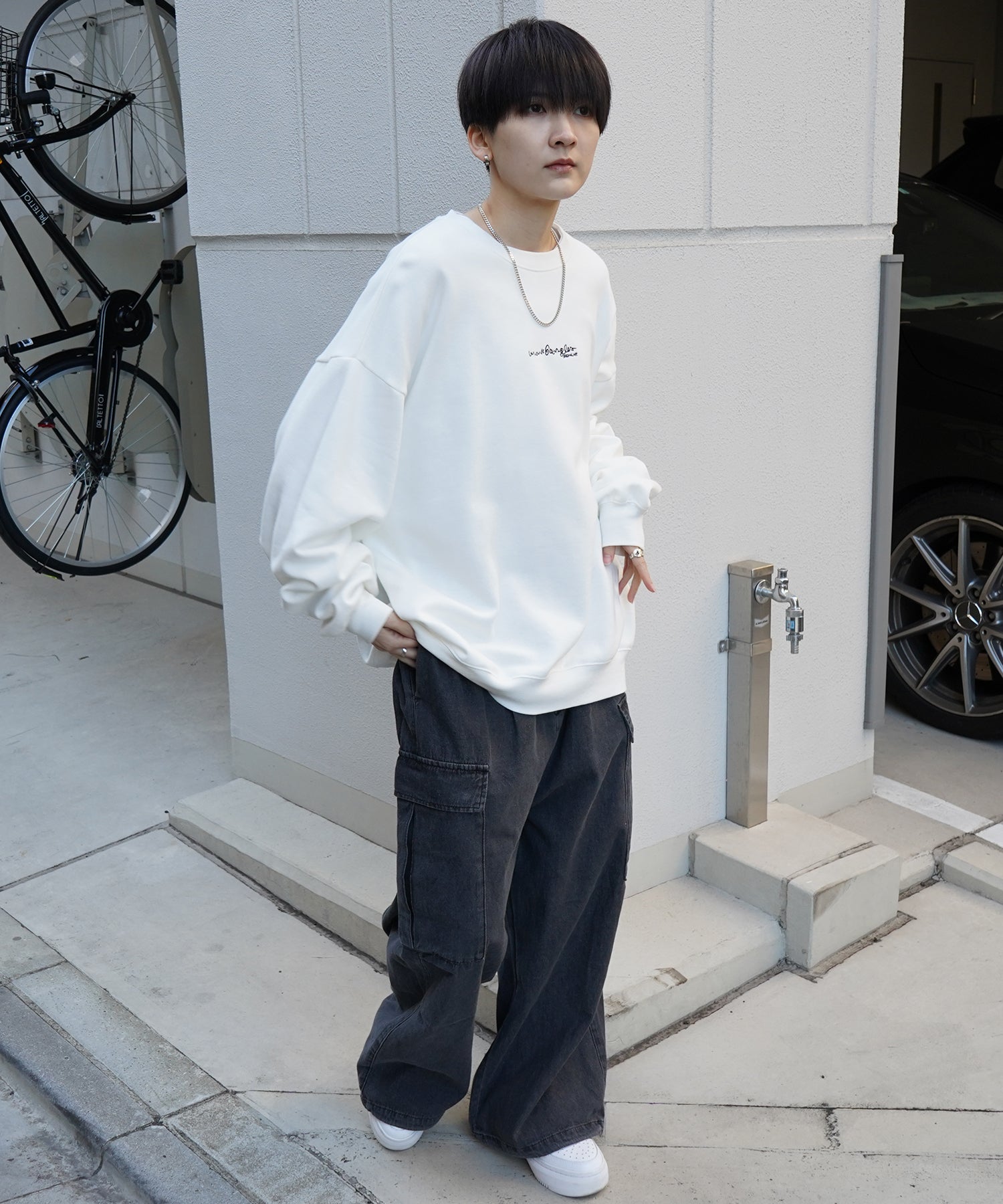 【MARK GONZALES ARTWORK COLLECTION / マーク ゴンザレス】別注 ビッグシルエット イラストバックプリント プルオーバースウェット