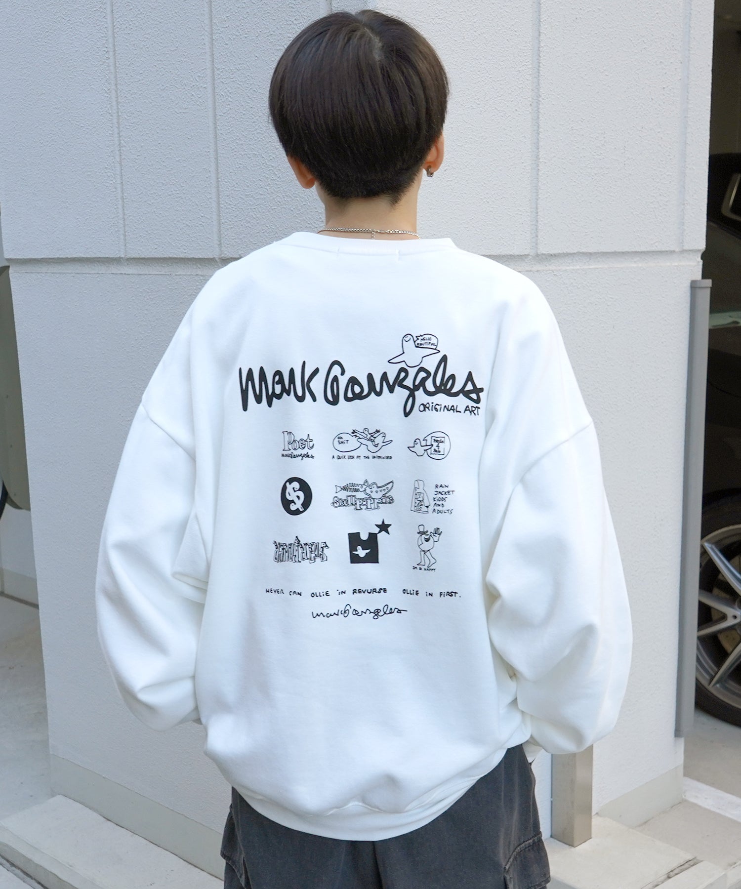 【MARK GONZALES ARTWORK COLLECTION / マーク ゴンザレス】別注 ビッグシルエット イラストバックプリント プルオーバースウェット