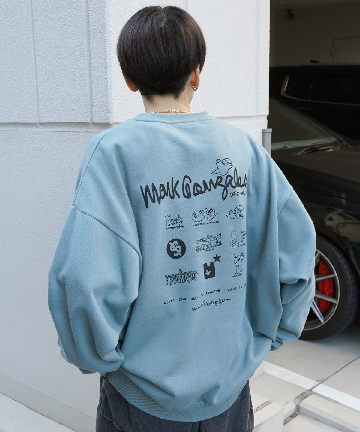 【MARK GONZALES ARTWORK COLLECTION / マーク ゴンザレス】別注 ビッグシルエット イラストバックプリント プルオーバースウェット