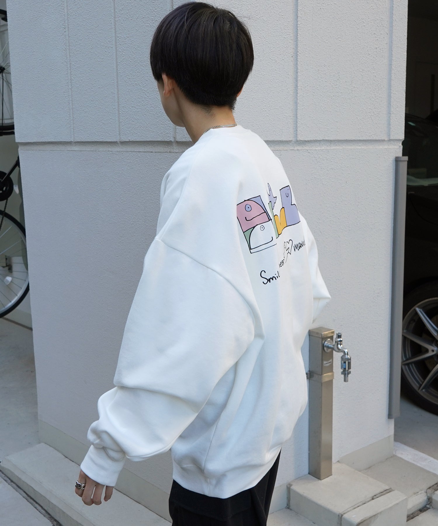 【MARK GONZALES ARTWORK COLLECTION / マーク ゴンザレス】別注 ビッグシルエット イラストバックプリント プルオーバースウェット