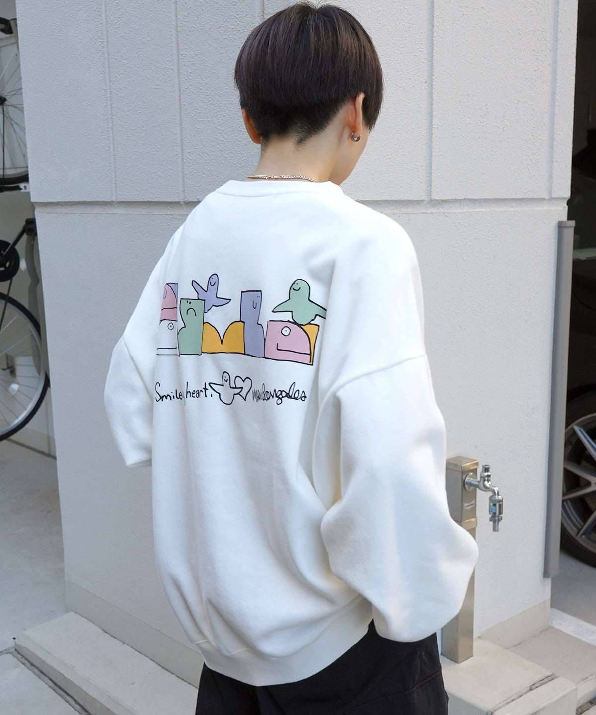 【MARK GONZALES ARTWORK COLLECTION / マーク ゴンザレス】別注 ビッグシルエット イラストバックプリント プルオーバースウェット