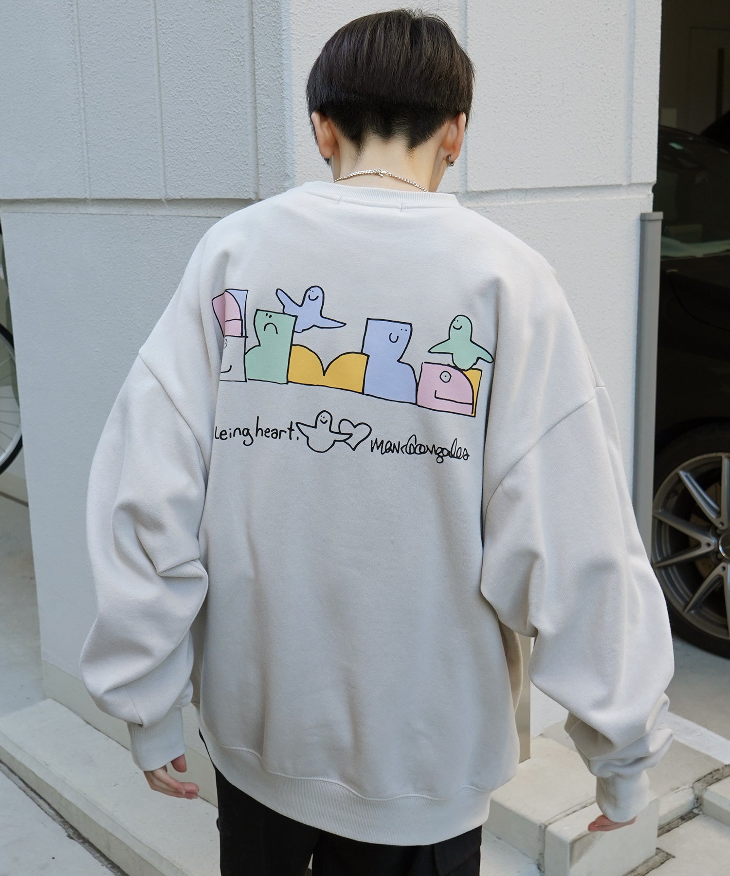 【MARK GONZALES ARTWORK COLLECTION / マーク ゴンザレス】別注 ビッグシルエット イラストバックプリント プルオーバースウェット
