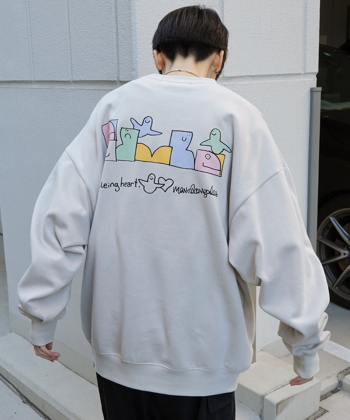 【MARK GONZALES ARTWORK COLLECTION / マーク ゴンザレス】別注 ビッグシルエット イラストバックプリント プルオーバースウェット