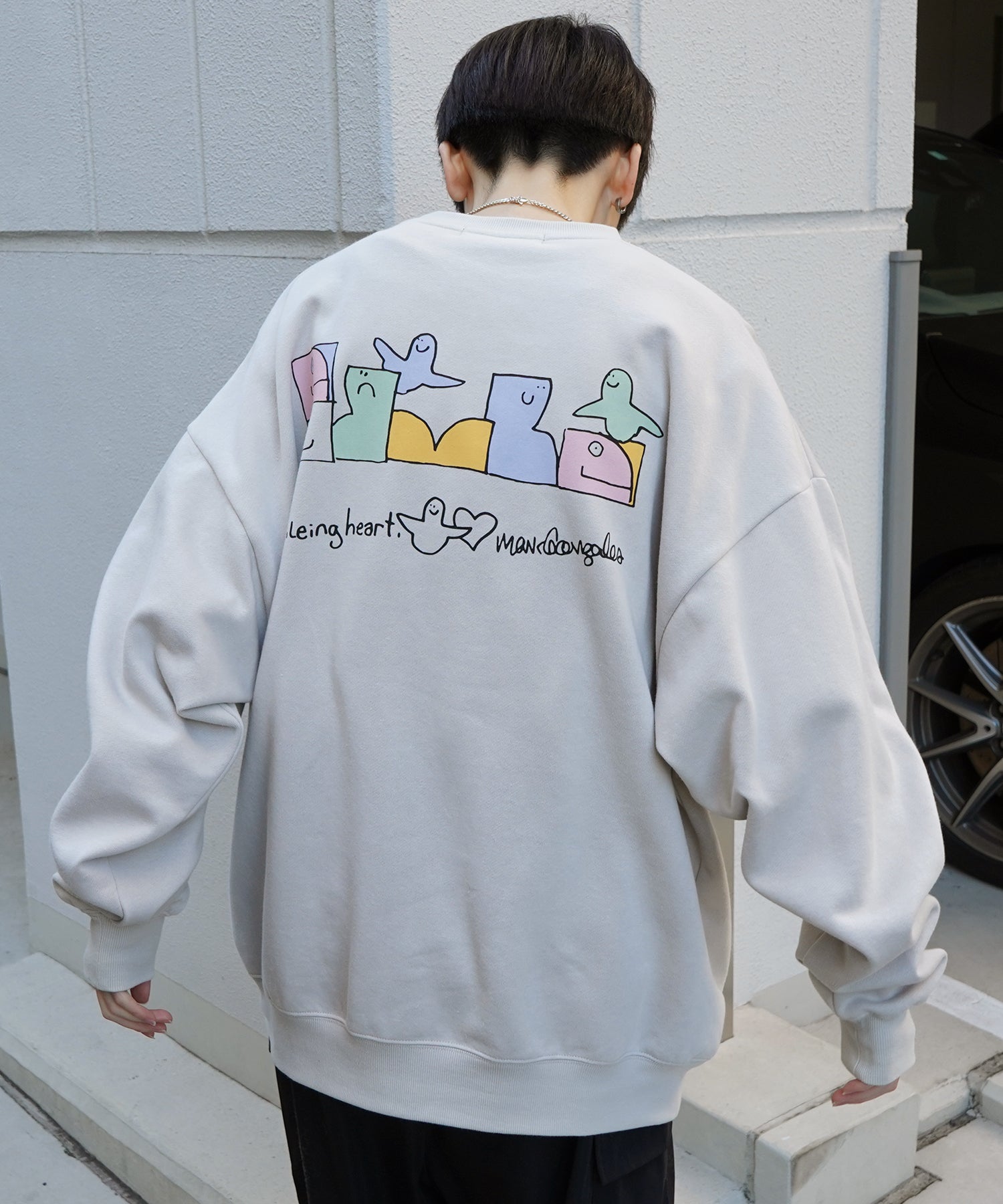 【MARK GONZALES ARTWORK COLLECTION / マーク ゴンザレス】別注 ビッグシルエット イラストバックプリント プルオーバースウェット