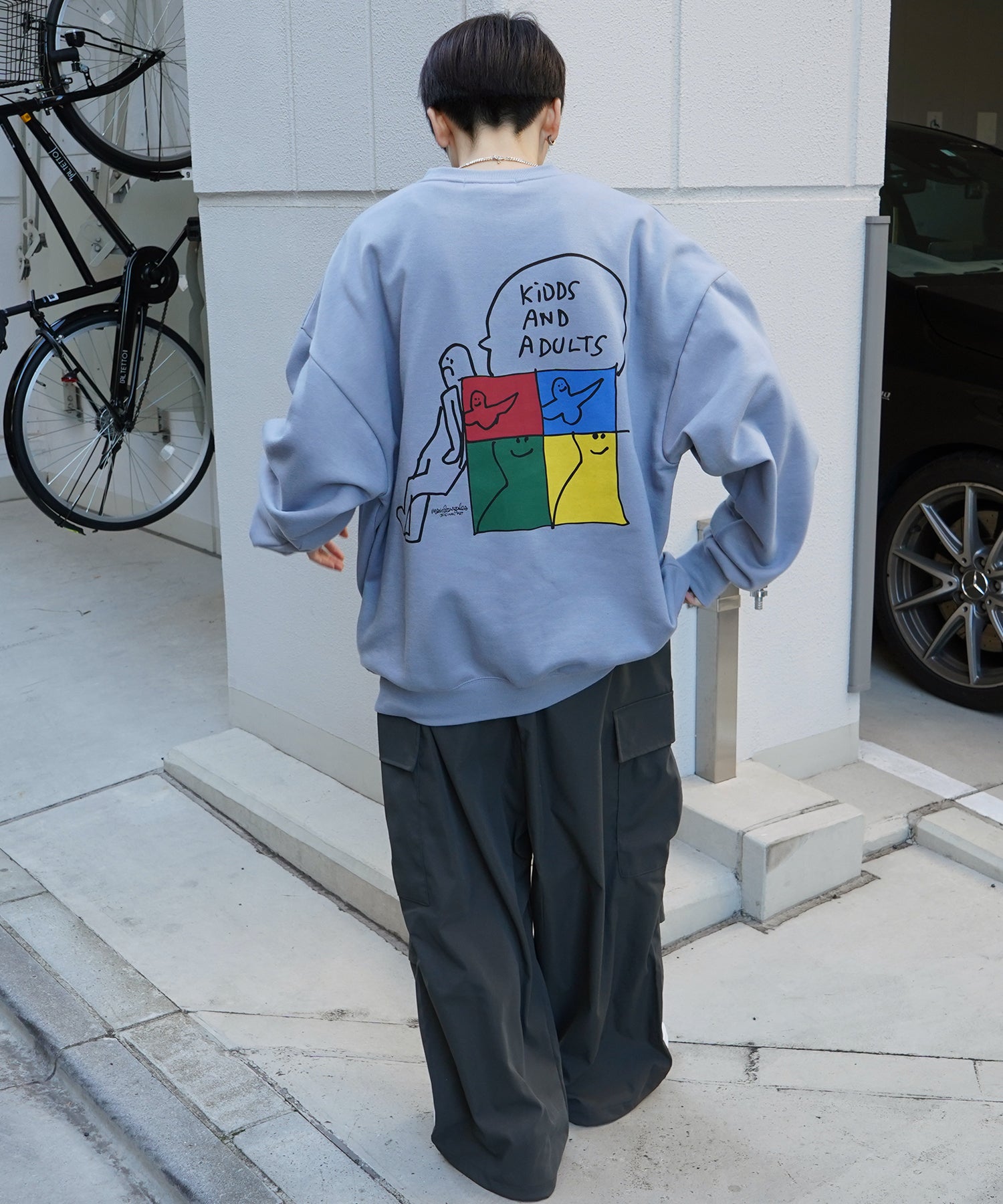 【MARK GONZALES ARTWORK COLLECTION / マーク ゴンザレス】別注 ビッグシルエット イラストバックプリント プルオーバースウェット