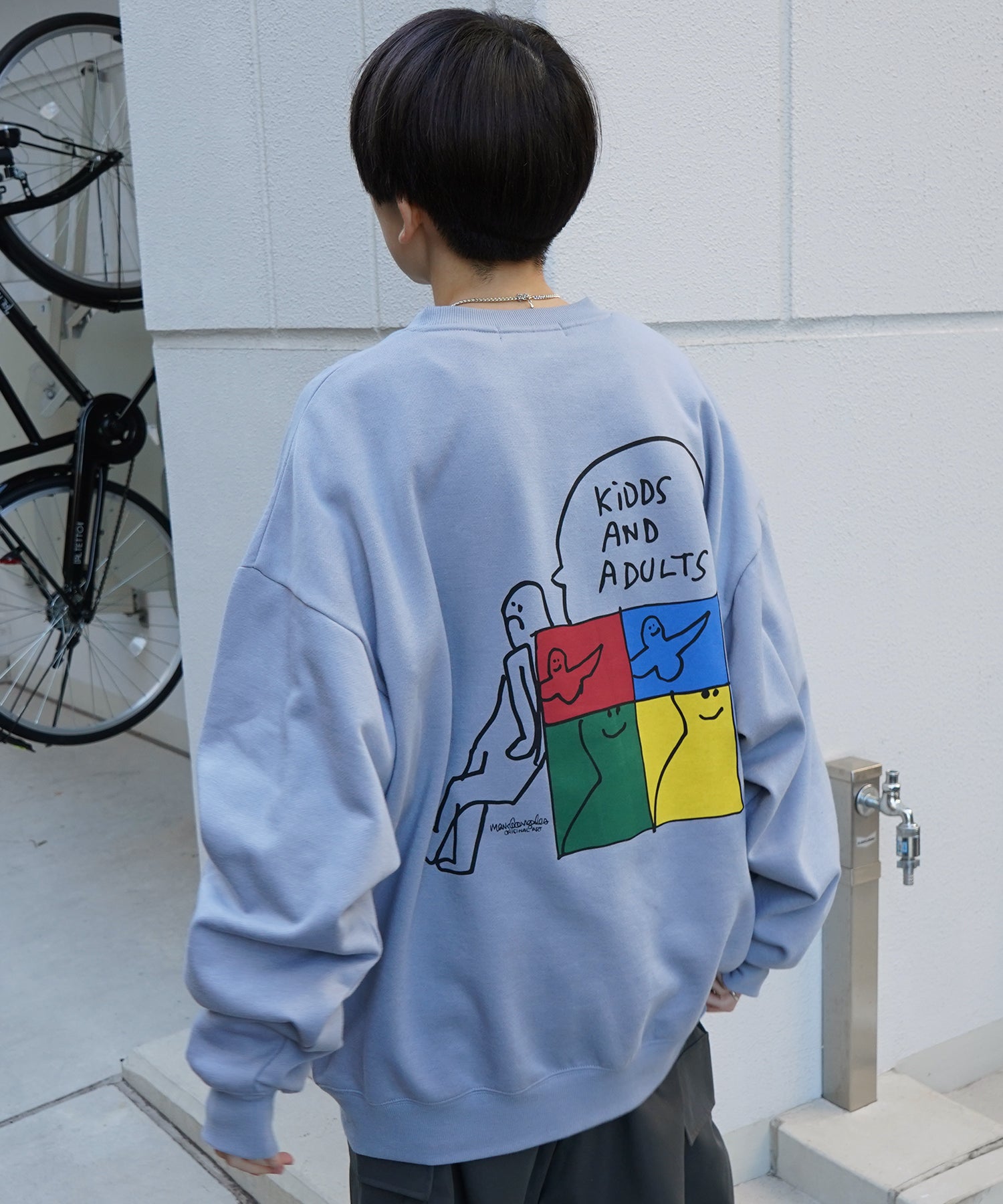 【MARK GONZALES ARTWORK COLLECTION / マーク ゴンザレス】別注 ビッグシルエット イラストバックプリント プルオーバースウェット